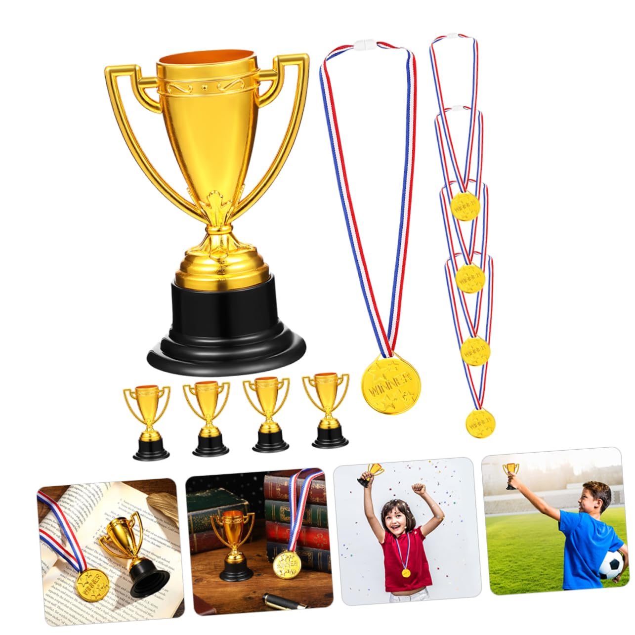 CANIGHT 10PCS Plastic Gold Cup Toys - Mini Reward Medals & Trophies for Kids - Perfect for Birthday Parties, Classroom Rewards & Sports Events