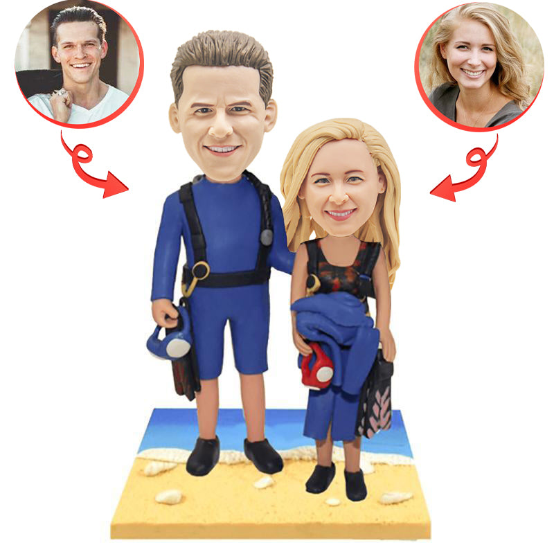 Custom Couple Wetsuit Bobblehead - Personalized Beach & Surfing Figurine for Anniversary, Wedding, or Romantic Gifts | Perfect for Beach-Themed Parties, Surfers' Collections & Home Decor