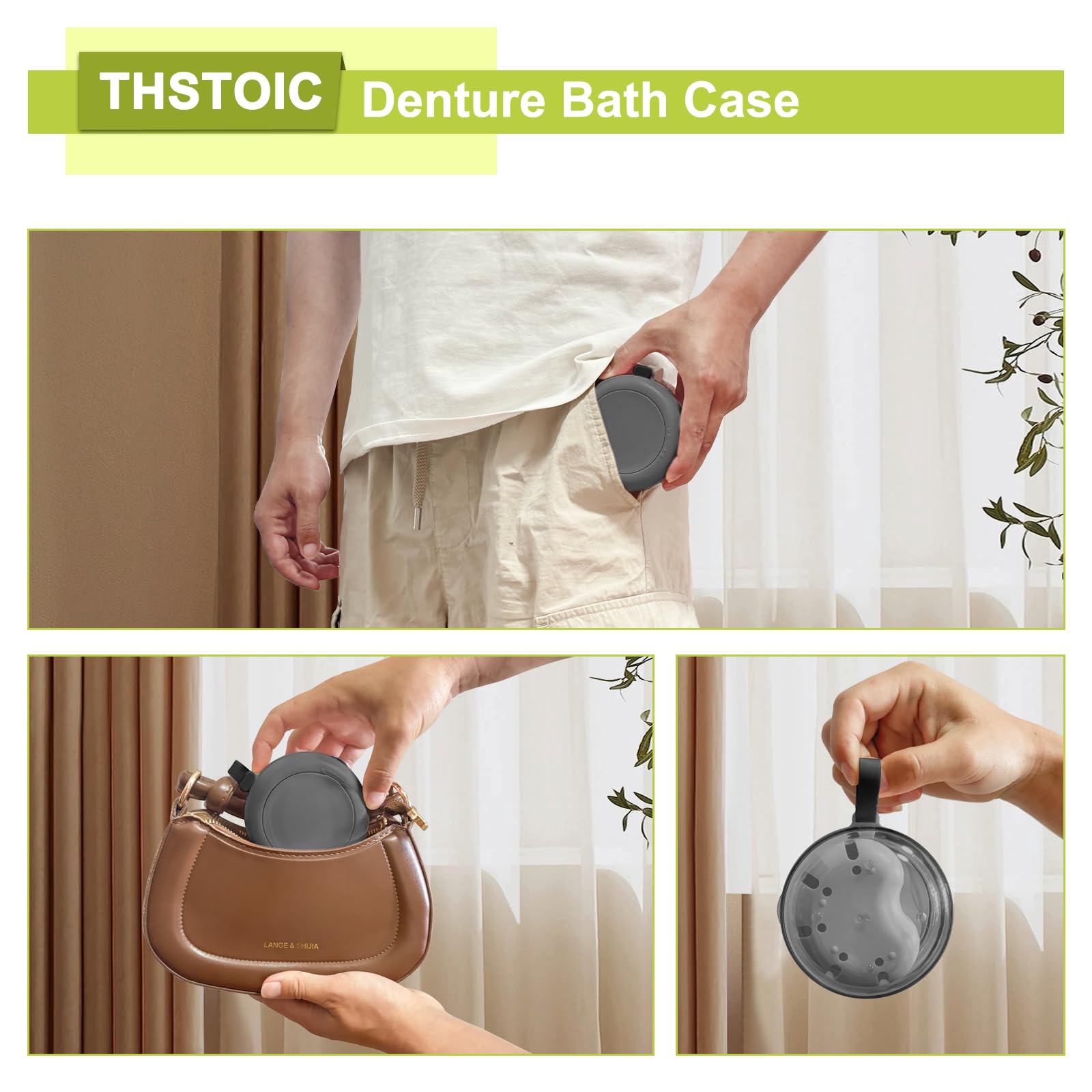 Premium Denture Case & Cup with Mirror – No-Leak Travel Retainer Container for False Teeth Cleaning | Perfect for Full & Partial Dentures, Mouth Guards, Braces & Aligners | Ideal for Travel, Home & Daily Dental Care (Black)