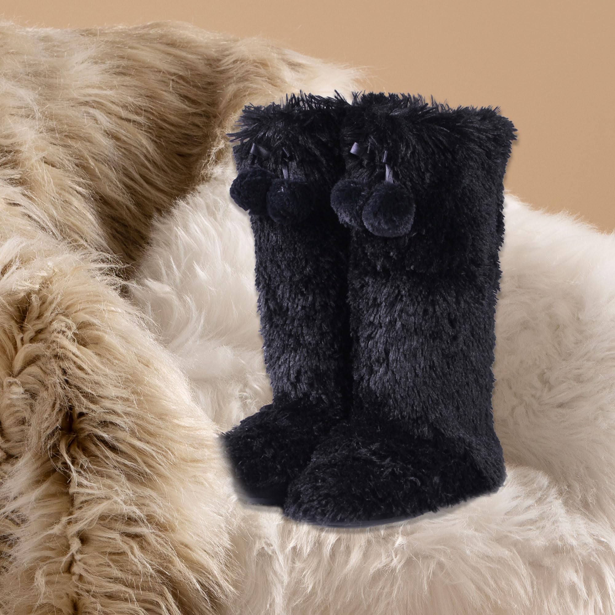 Cozy Furry Plush Slipper Boots for Women - Warm Winter House Shoes with Non-Slip Sole - Soft Indoor Bedroom Booties for Home, Lounge & Relaxation