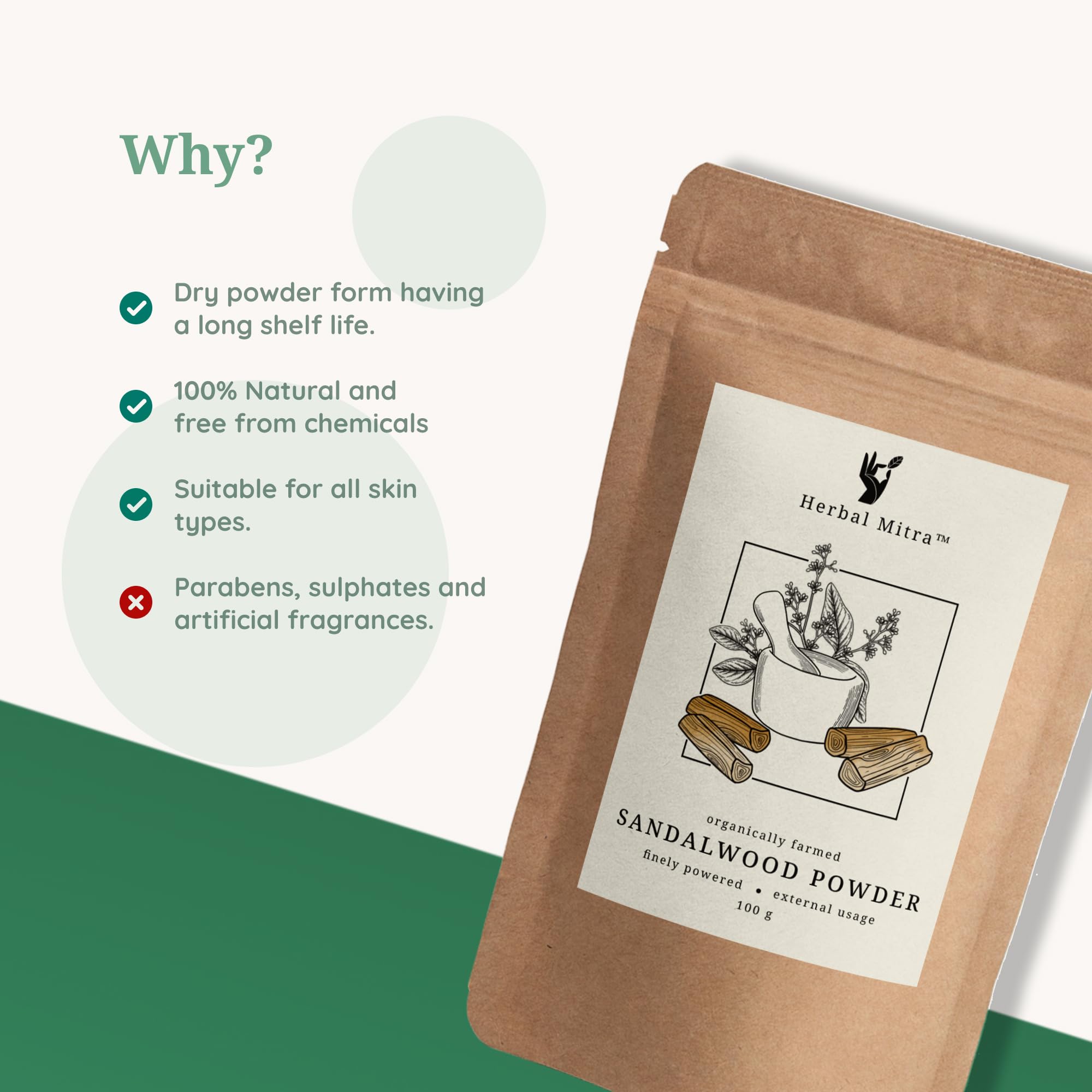 Pure & Natural Sandalwood Powder for Face & Skin Whitening - 100g Organic Facial Mask, Brightening Treatment & Ayurvedic Skincare - Perfect for DIY Face Packs, Spa Days & Glowing Complexion Care