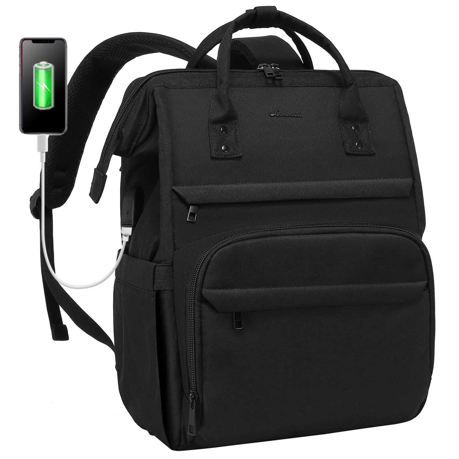 LOVEVOOK Women's 14 Inch Laptop Backpack - Stylish Nurse Teacher Work Backpack for College, Travel & Daily Use | Durable Computer Bag with USB Charging Port | Perfect as Casual Daypack or Purse (Black) - Ideal for Office, School & Commuting