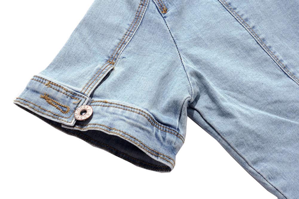 Women's Stretch Denim Jacket - Short Sleeve Button Down Jean Jacket with Shawl Collar | Casual Outfit Essential for Spring & Summer Fashion