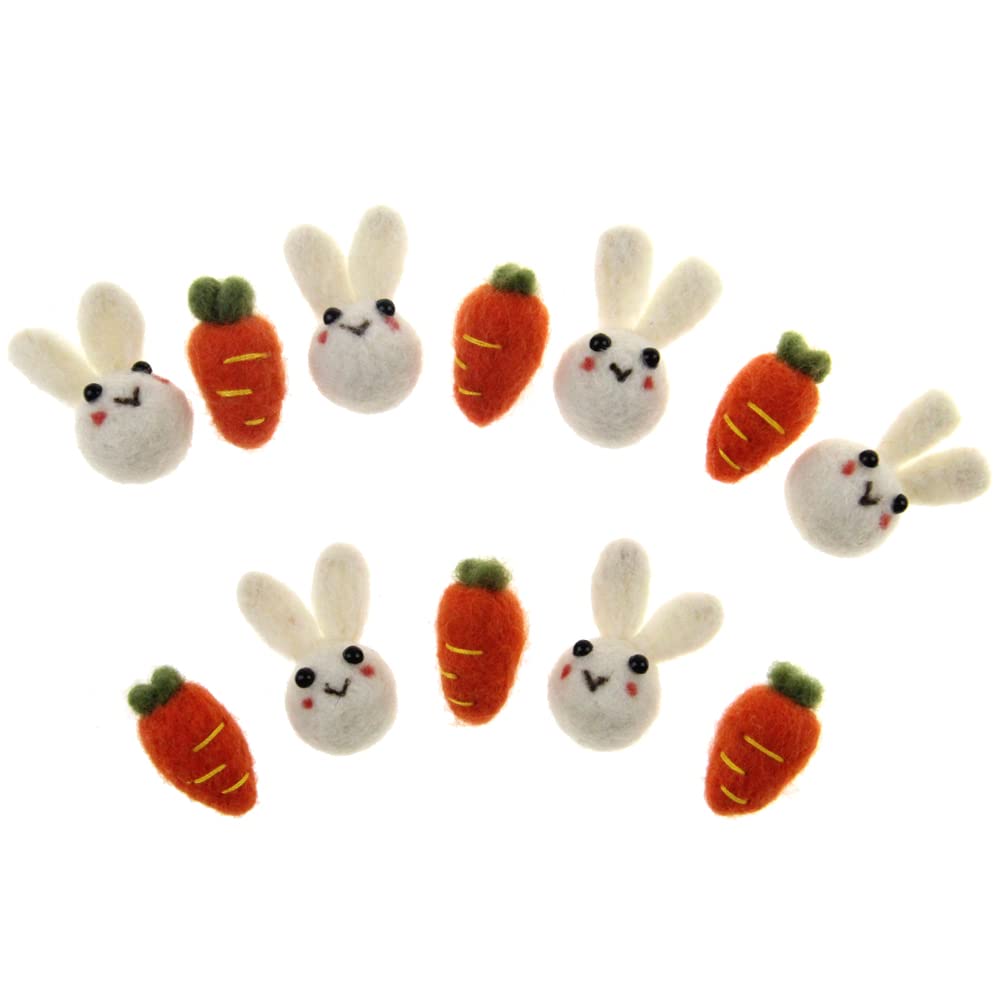 Zasy Needle Wool Felt Easter Decorations - Handmade Carrot & Bunny Ornaments for Easter Party, Home Decor, Gift Giving (White Bunny with Carrots) - Perfect for Easter Tree Decorations, Table Centerpieces, and Spring Home Accents