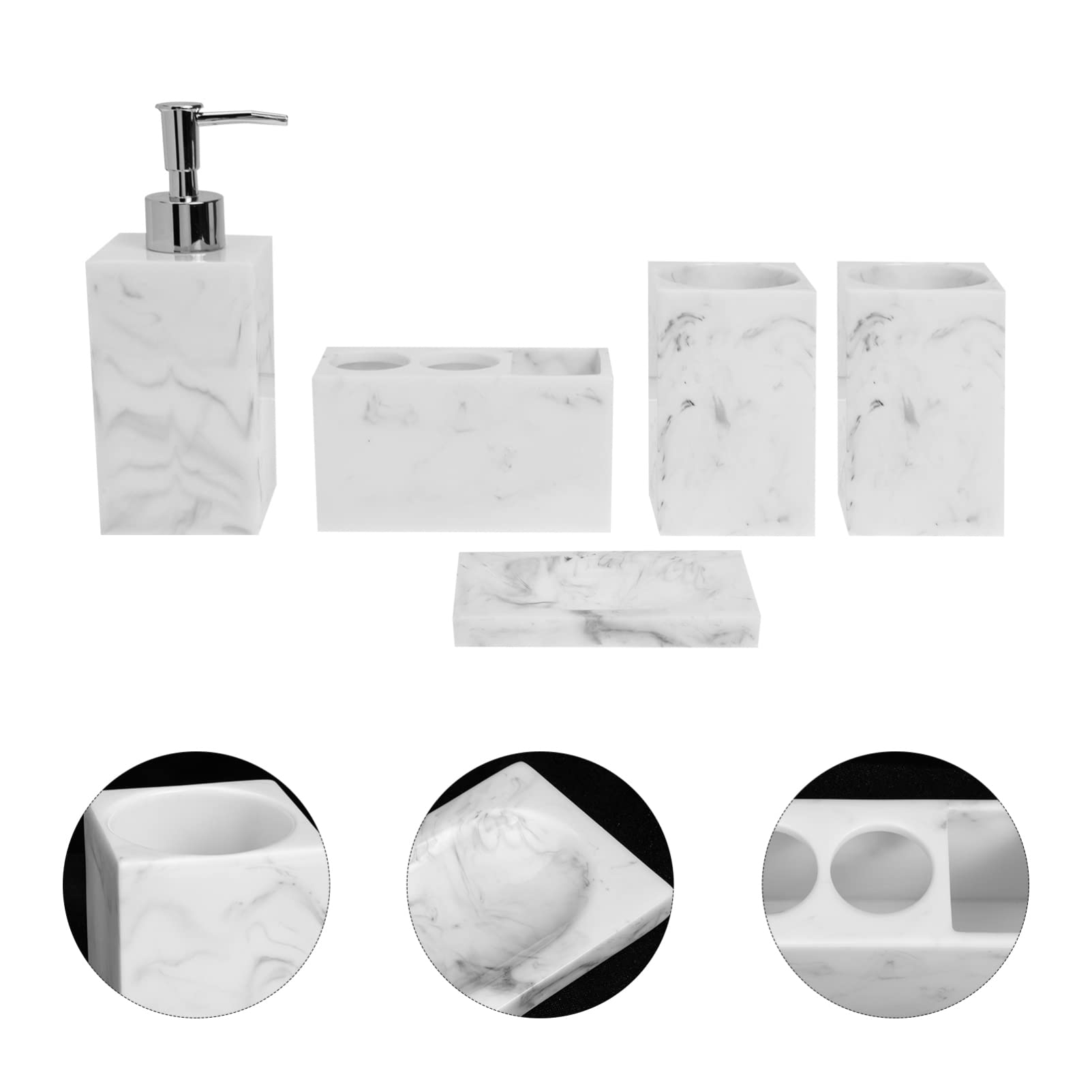 Premium Marble Bathroom Toiletry Set - 6-Piece Luxury Lotion Bottle, Toothbrush Holder & Storage Cup | Modern Bathroom Accessories for Spa, Hotel & Home Decor