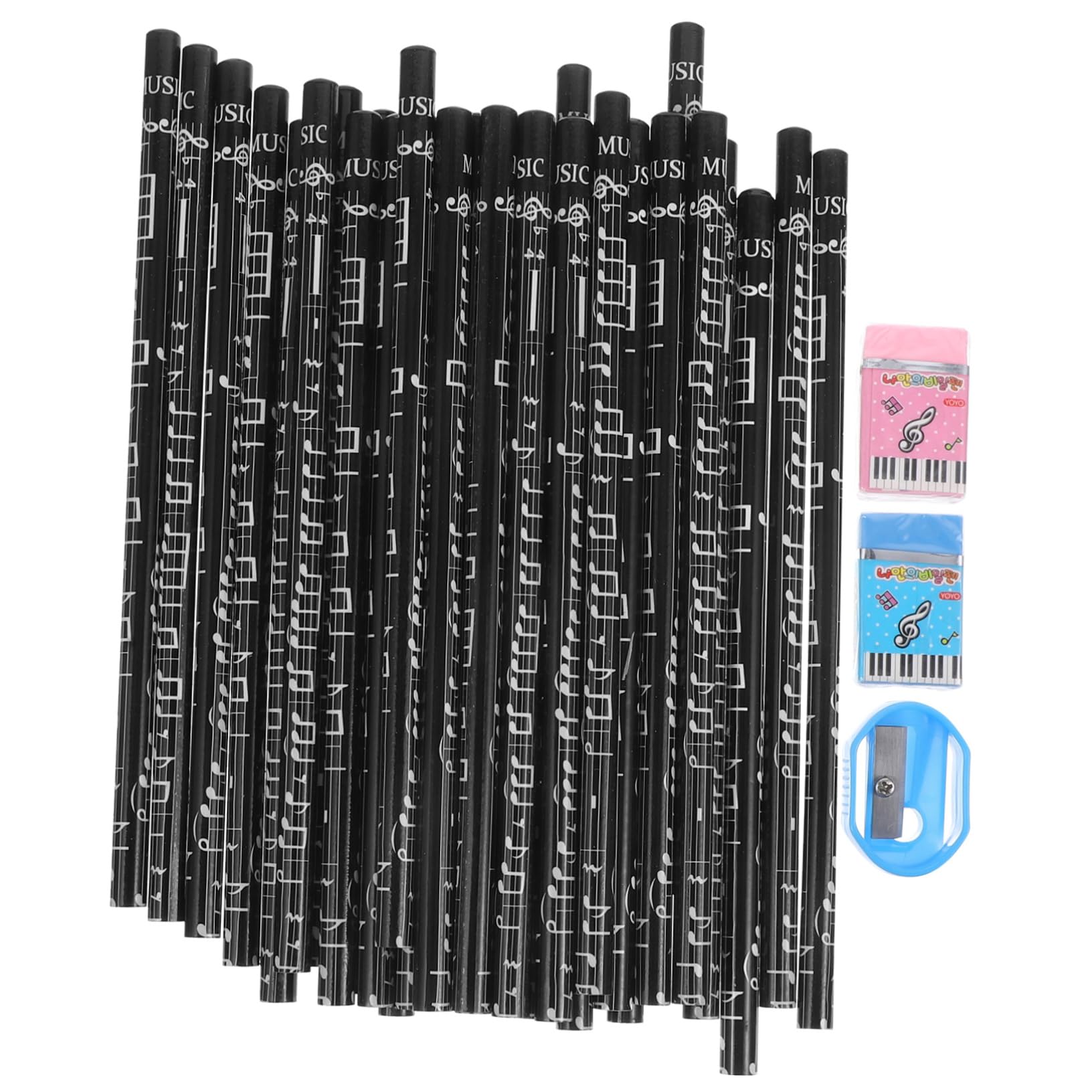 NUOBESTY 108 Pcs Musical Note Pencils with Piano Keyboards - Fun Music-Themed Erasers & Pencil Sharpeners for Students - Perfect for Christmas Gifts, School Supplies & Music Lovers (Great for Classroom Rewards, Party Favors & Creative Learning)