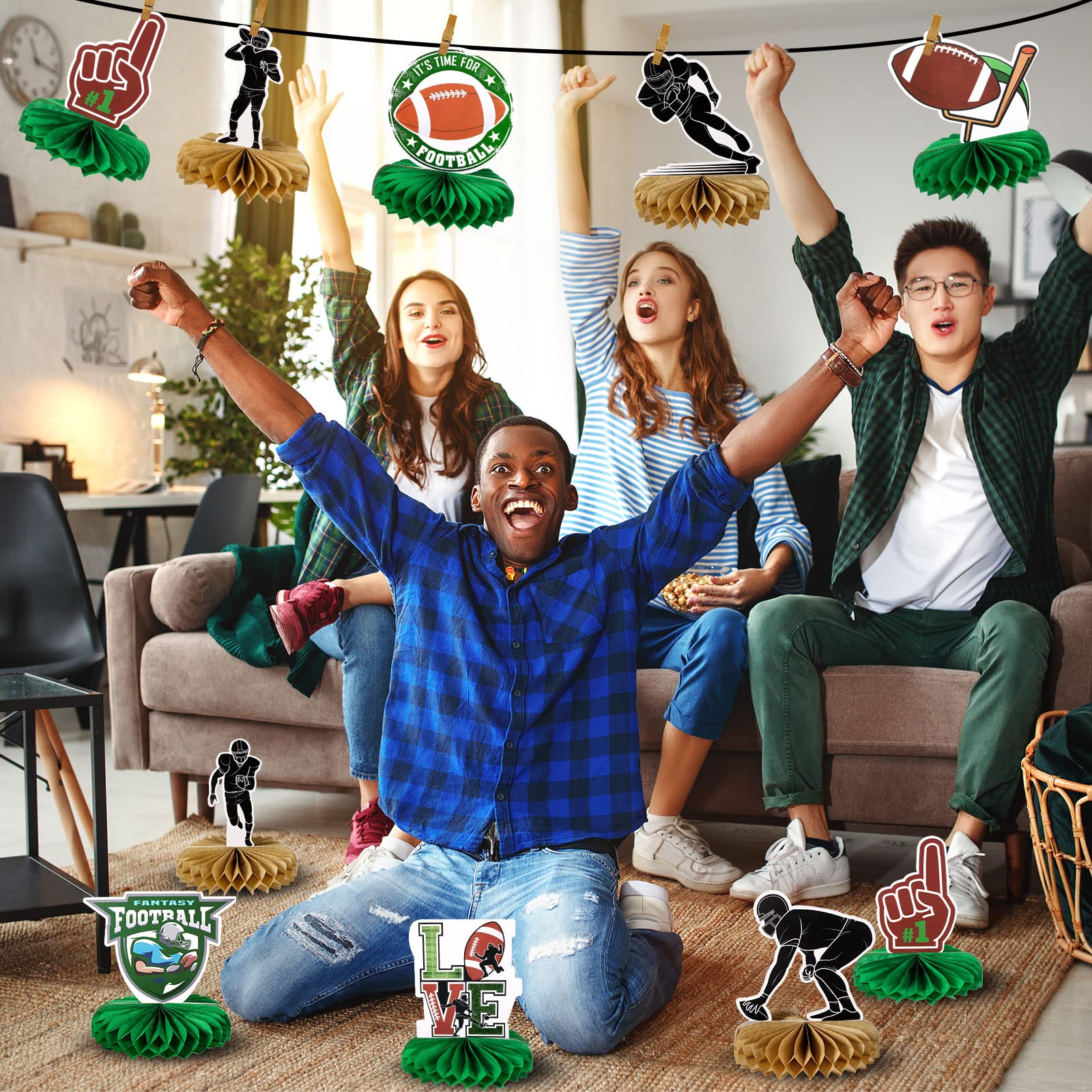 Tallew 9-Piece Football Party Decorations Set - 3D Honeycomb Centerpieces for Table Decor, Football Birthday Party Supplies | Perfect for Game Day Celebrations, Sports Themed Events & Tailgate Parties