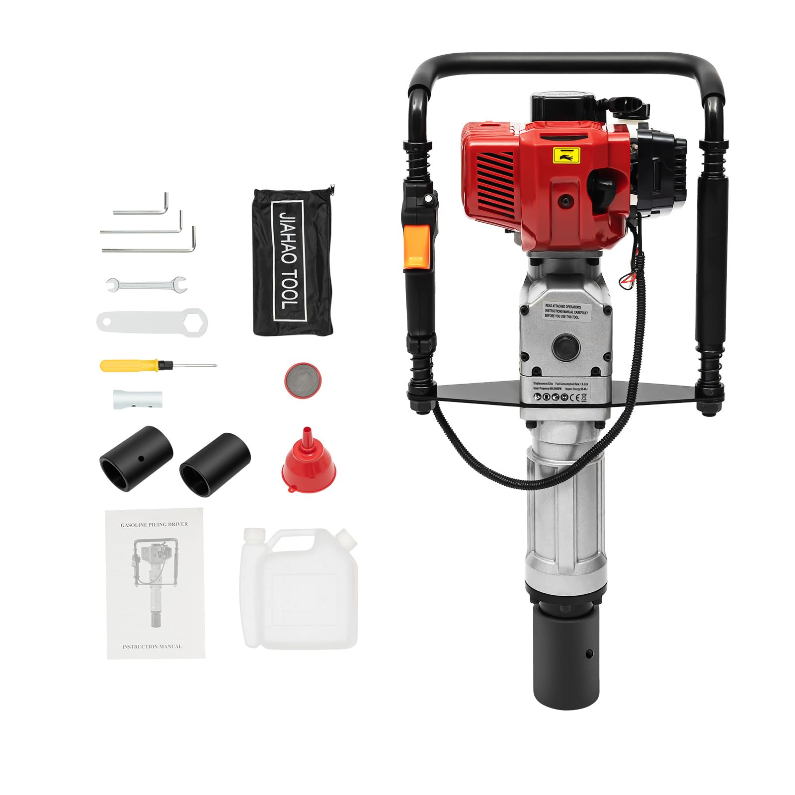 52CC Gas T Post Driver - 2 Stroke Gas Powered Pile Driver Hammer with 2 Driving Heads - Portable Air Cooling Single Cylinder Gasoline Fencing Tool for Garden, Farm, and Ranch Fencing Projects