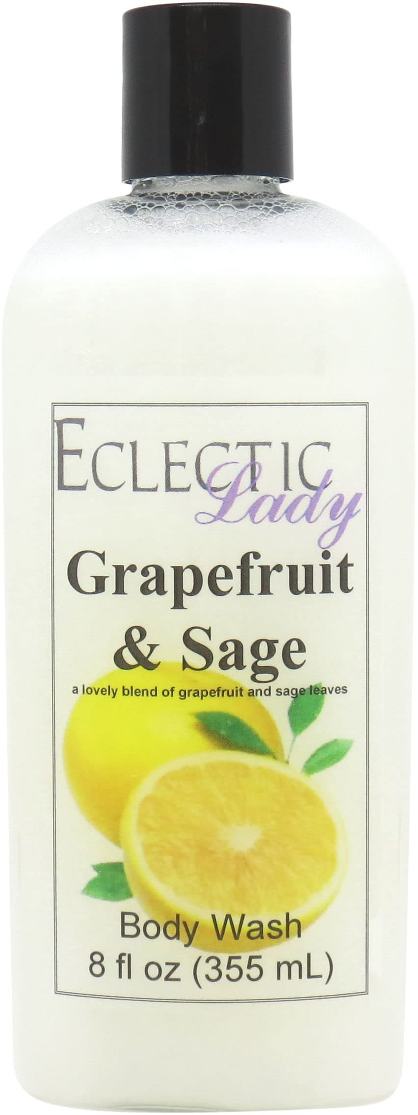 Organic Grapefruit & Sage 3-in-1 Body Wash, Bubble Bath & Hand Soap - Phthalate-Free, Handcrafted in USA (8 oz) | Hydrating & Aromatherapy for Spa, Bath & Shower Relaxation