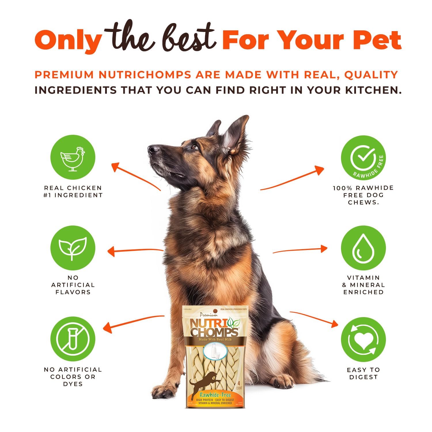NutriChomps Healthy Dog Chews - 6-inch Braided Rawhide-Free Treats with Real Chicken, Peanut Butter & Milk Flavors - Easy to Digest Pack of 4 - Perfect for Training, Teething & Dental Care - Ideal for Puppies, Small & Medium Dogs - Great for Chewing, Rewards & Oral Hygiene at Home or Outdoors