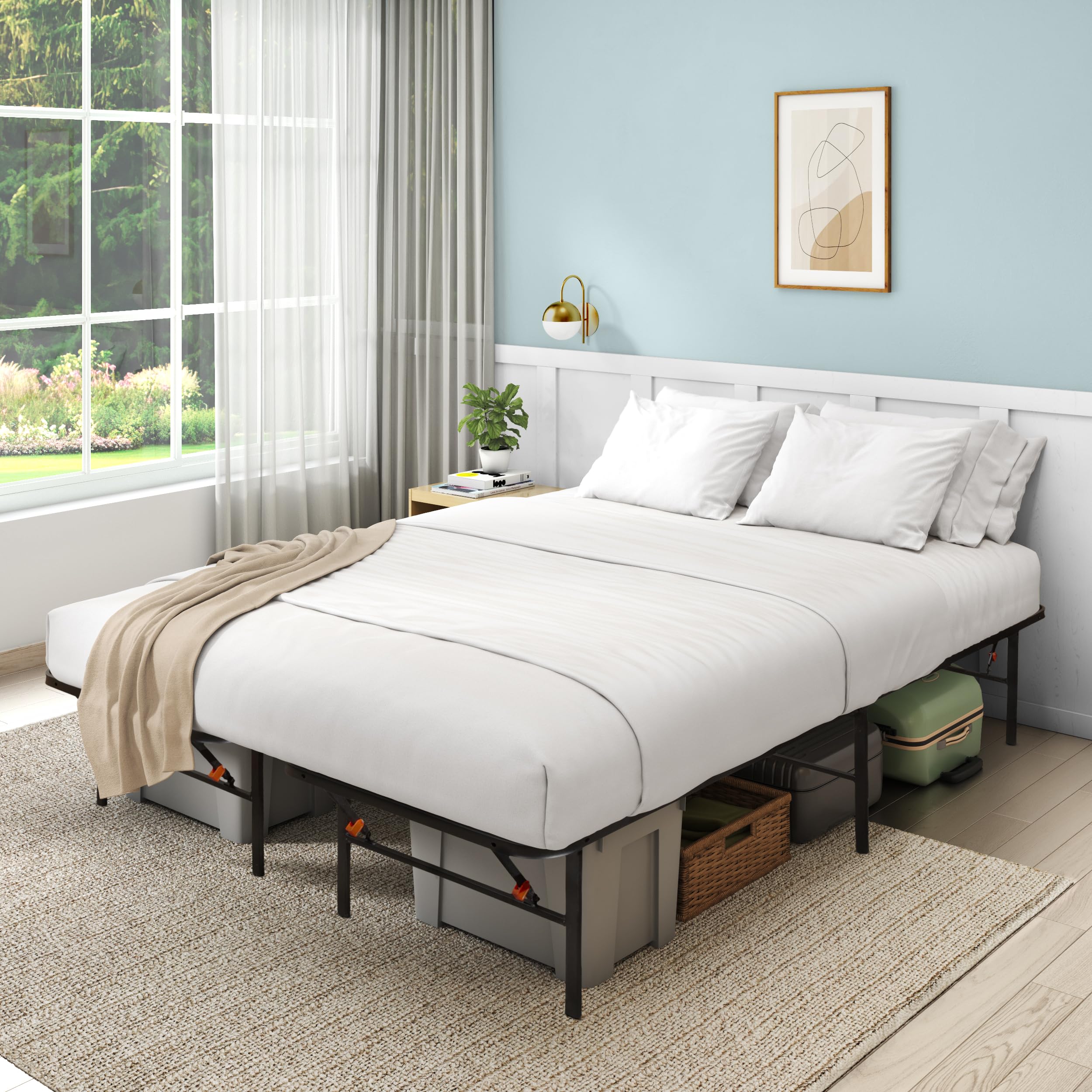 Hollywood Bed Frame - Sturdy Platform Bed Base with Metal Slats, Black - Perfect for Modern Bedrooms & Guest Rooms