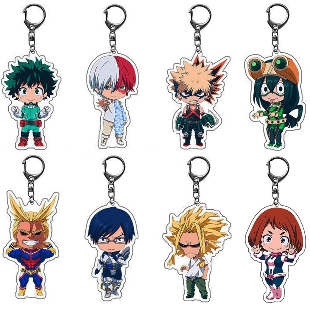 8 PCS My Hero Academia Keychains Set - MHA Izuku, Todoroki, Katsuki Acrylic Anime Keychains, Double-Sided Cute Design for Backpacks, Luggage, and Gift Giving