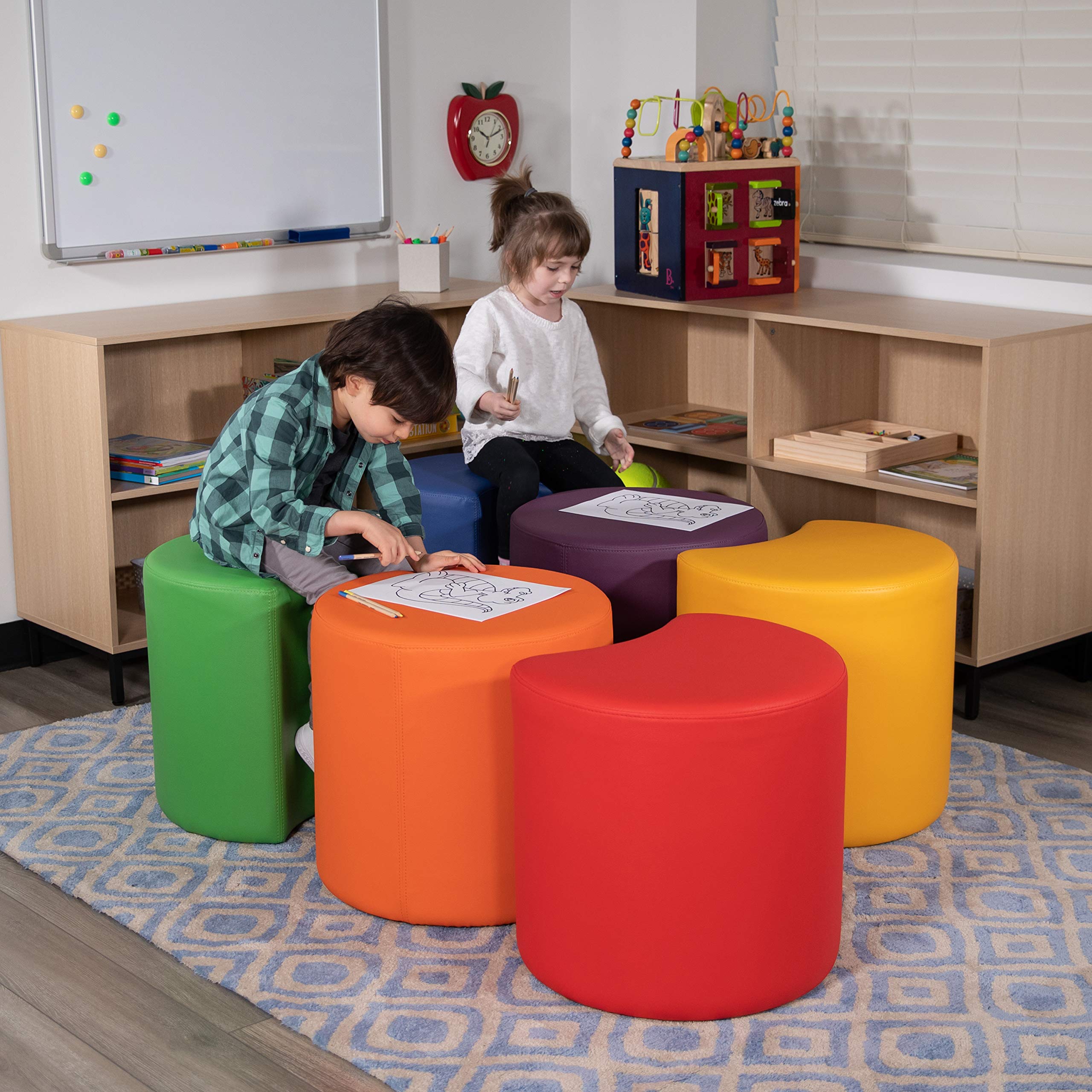 EMMA & OLIVER 18 Inch Soft Seating Flexible Moon Chair for Kids - Red Bean Bag Style Floor Seat for Classrooms, Playrooms, and Common Spaces - Perfect for Reading Nooks, Relaxation & Sensory Rooms