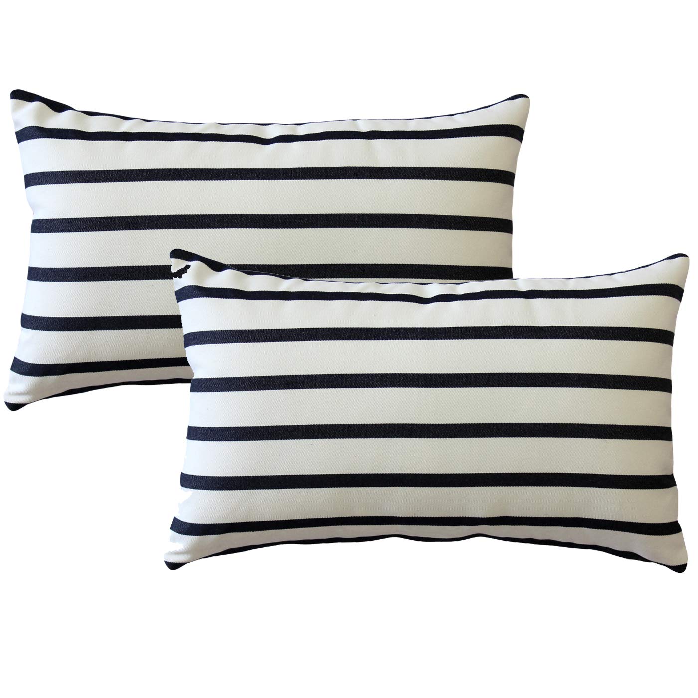 Sunbrella Outdoor Pillows Set of 2 - 12x19 Inch Waterproof Decorative Throw Pillows with Inserts, Lido Indigo Blue - Perfect for Patio Furniture, Poolside Lounging & Garden Decor