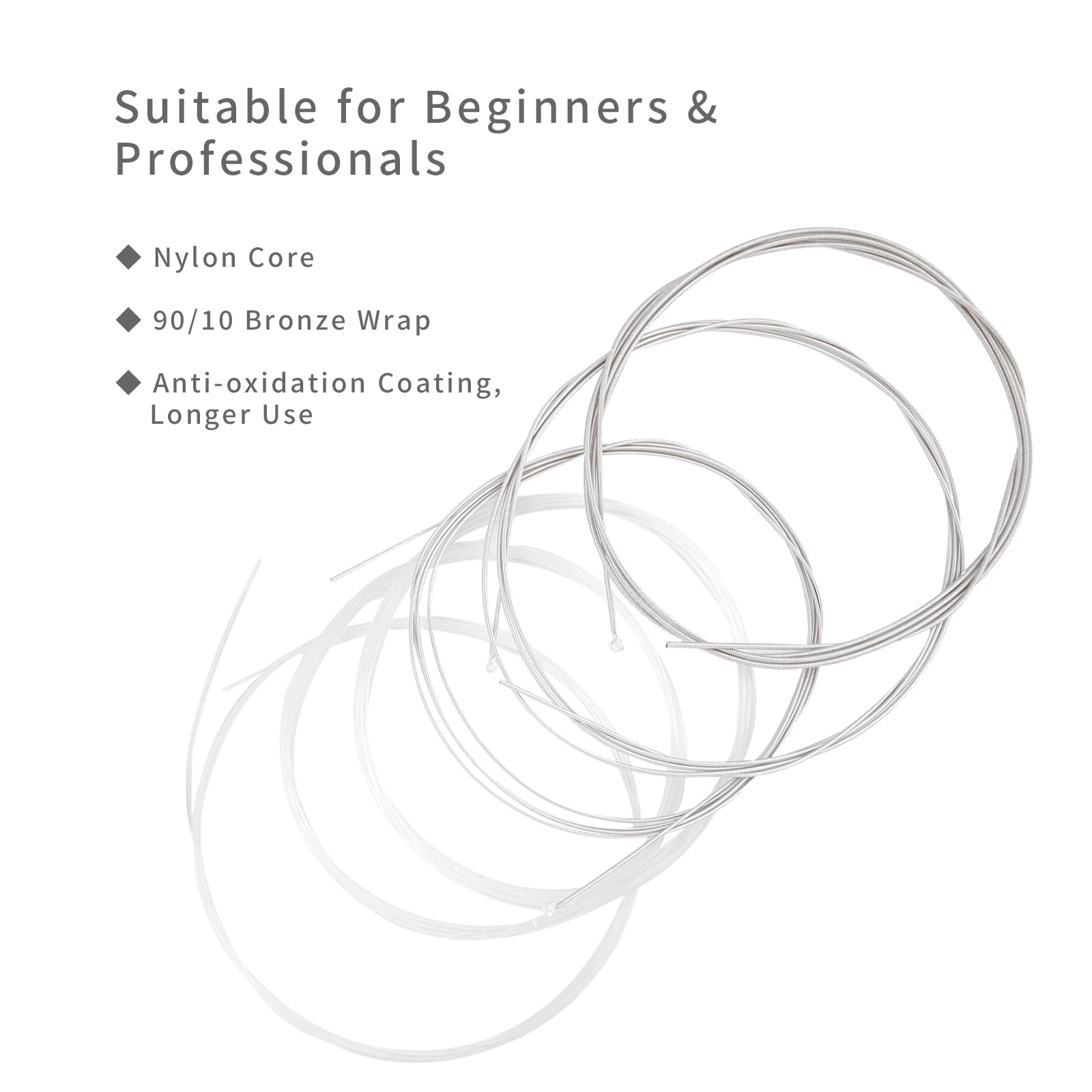 Alice Nylon Classical Guitar Strings Set - 6 Strings with Anti-Rust Silver Plated Coating & Tie End (Normal Tension, 1 Pack) | Perfect for Classical & Flamenco Guitar Players
