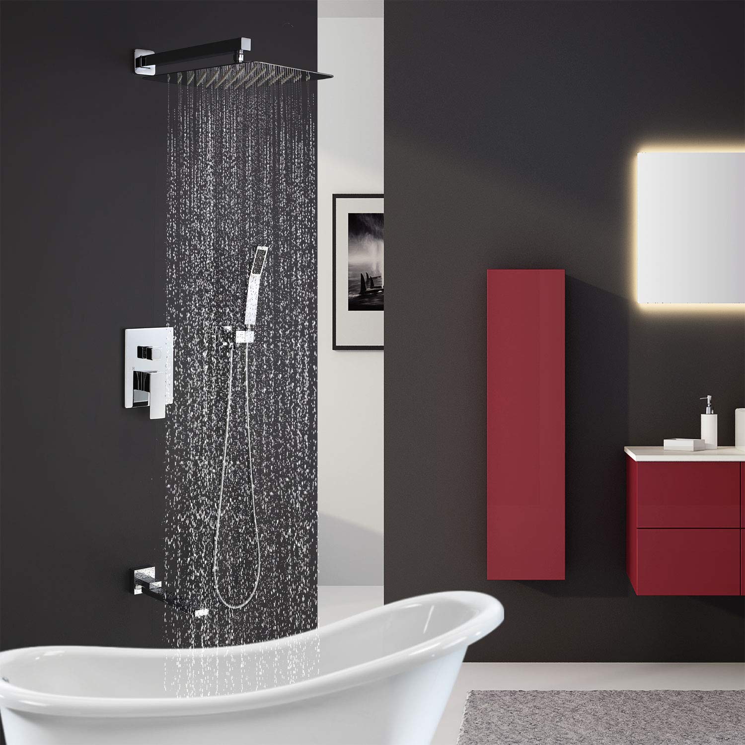 Premium Tub Shower Faucet Set with Anti-Scald Valve - 12