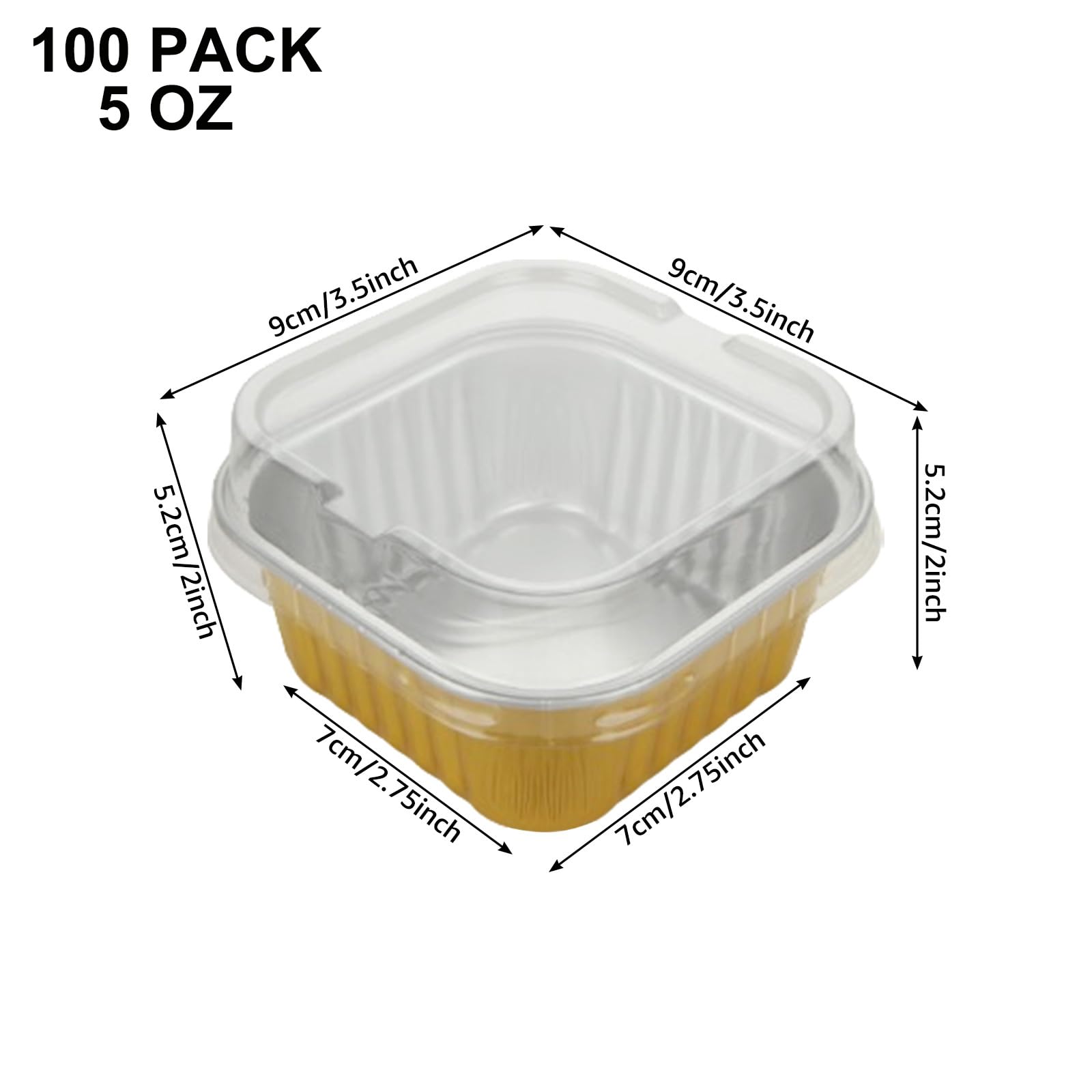 100Pcs 5oz Disposable Aluminum Foil Ramekins with Lids - Mini Cake Pans, Reusable Cupcake Liners, Square Dessert Containers - Perfect for Cheesecake, Muffins, Baking & Party Serving