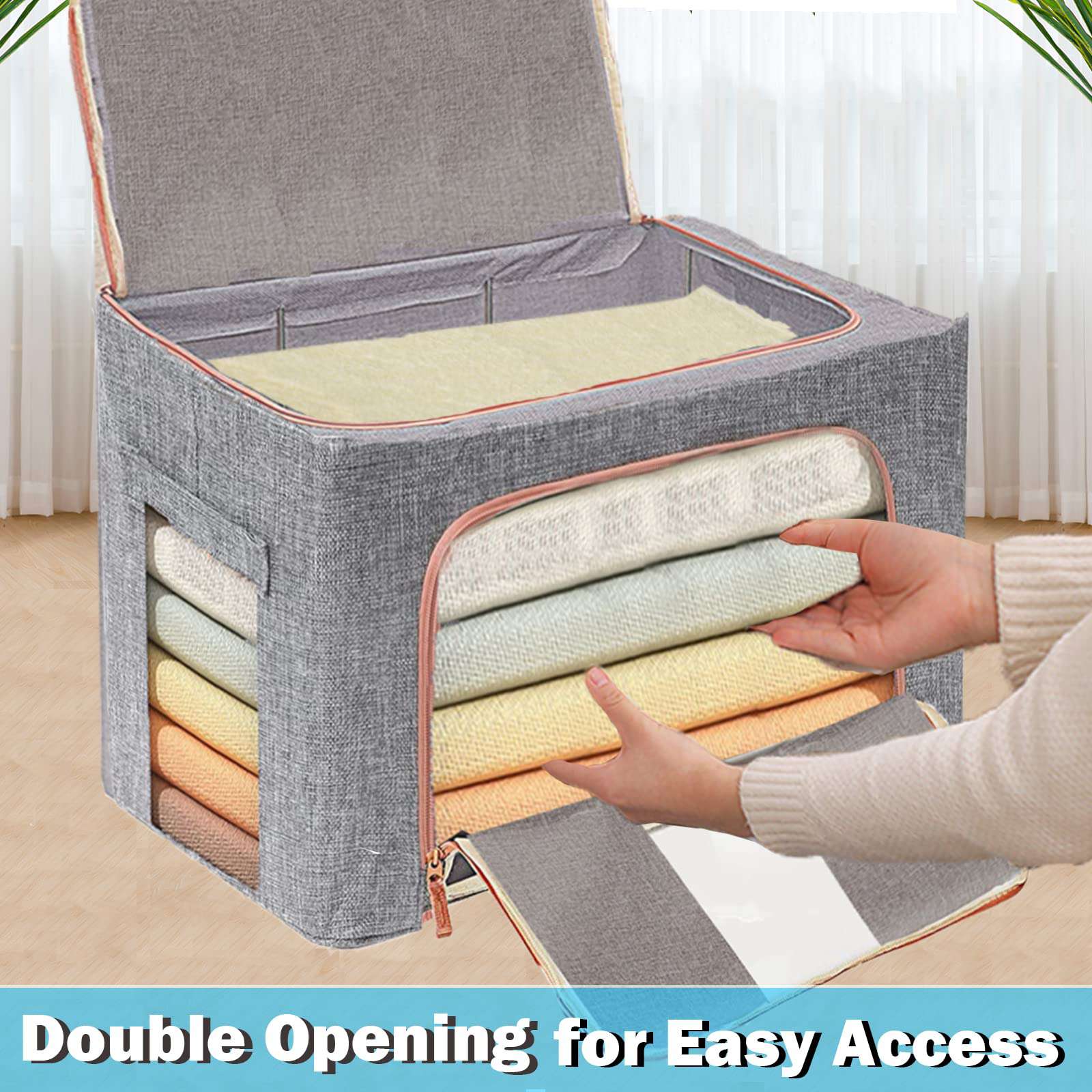100L Large Cloth Storage Box - Foldable Closet Organizer with Handles for Clothes, Blankets & Seasonal Items | Space-Saving Wardrobe Storage Solution in Grey | Perfect for Bedroom, Closet & Travel Organization