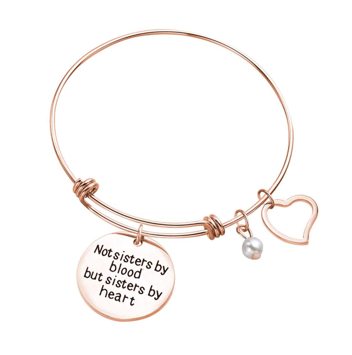Best Friend Bracelet for Women - Rose Gold Heart Charm Engraved Friendship Bracelet 