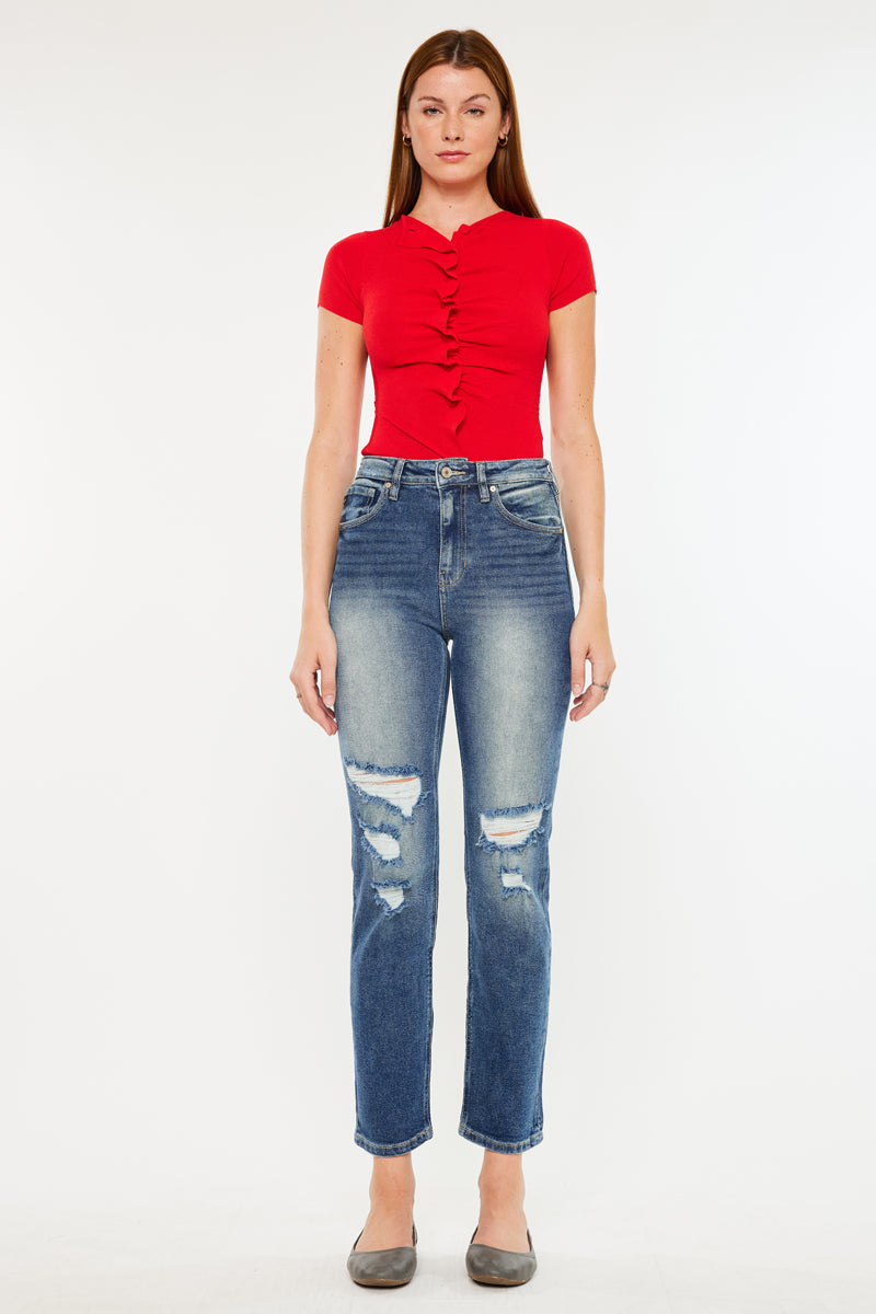 Norrine High Rise Slim Straight Leg Jeans for Women - Stretchy Denim Pants with Comfortable Fit - Perfect for Work, Casual Outfits & Everyday Wear