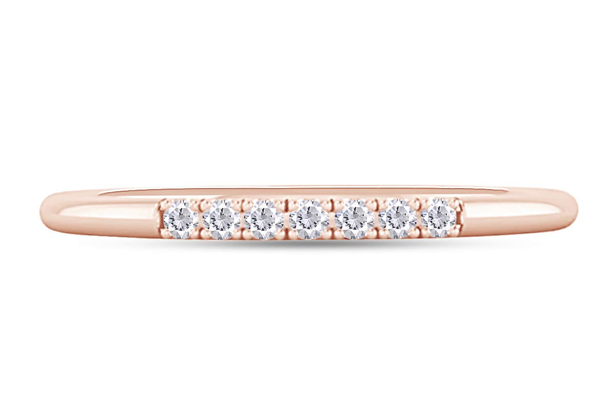 10K Solid Gold Round Cut White Natural Diamond Seven Stone Wedding Anniversary Band Ring (0.05 CTTW) - Perfect for Anniversaries, Engagements & Special Occasions