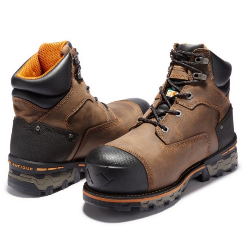 Timberland Pro Boondock Men's 6 Inch Waterproof Composite Toe Work Boots - Brown Safety Shoes for Construction, Hiking & Outdoor Work