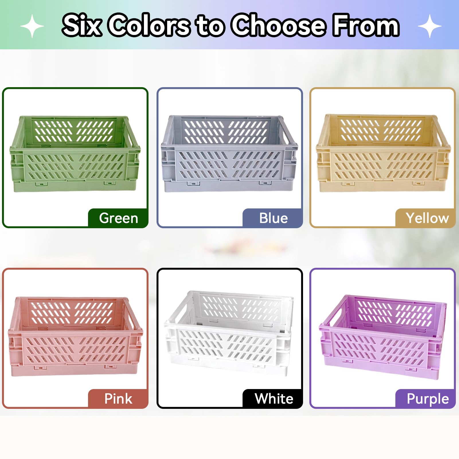 Foldable Plastic Storage Bin with Handle - Stackable for Stationery, Snacks & Cosmetics (Purple)