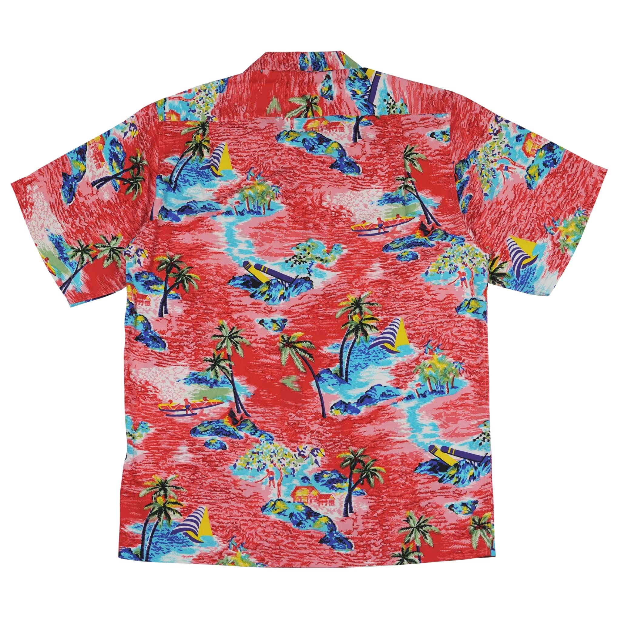 Sun Surf True Romance Hawaiian Shirt for Men - Red Aloha Shirt with Palm Tree Print, Short Sleeve Button Down Casual Shirt (Large) - Perfect for Beach Vacation, Summer Party & Tropical Getaways