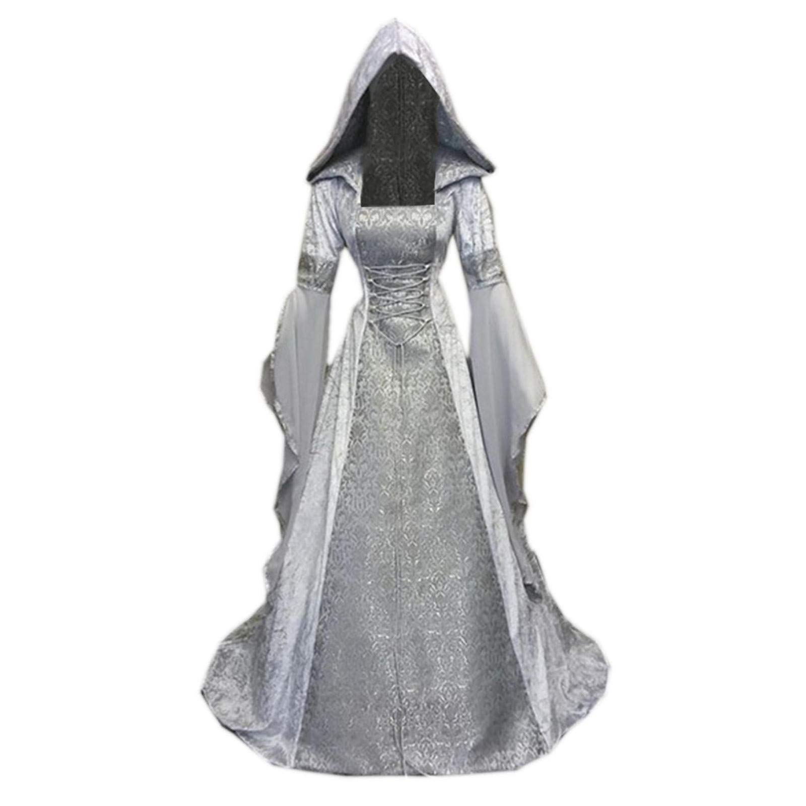F_Gotal Women's Renaissance Medieval Costume Dress - Vintage Gothic Floor Length Gown for Cosplay, Masquerade Balls & Historical Reenactments | Elegant Long Sleeve Retro Dress for Halloween, LARP & Themed Parties