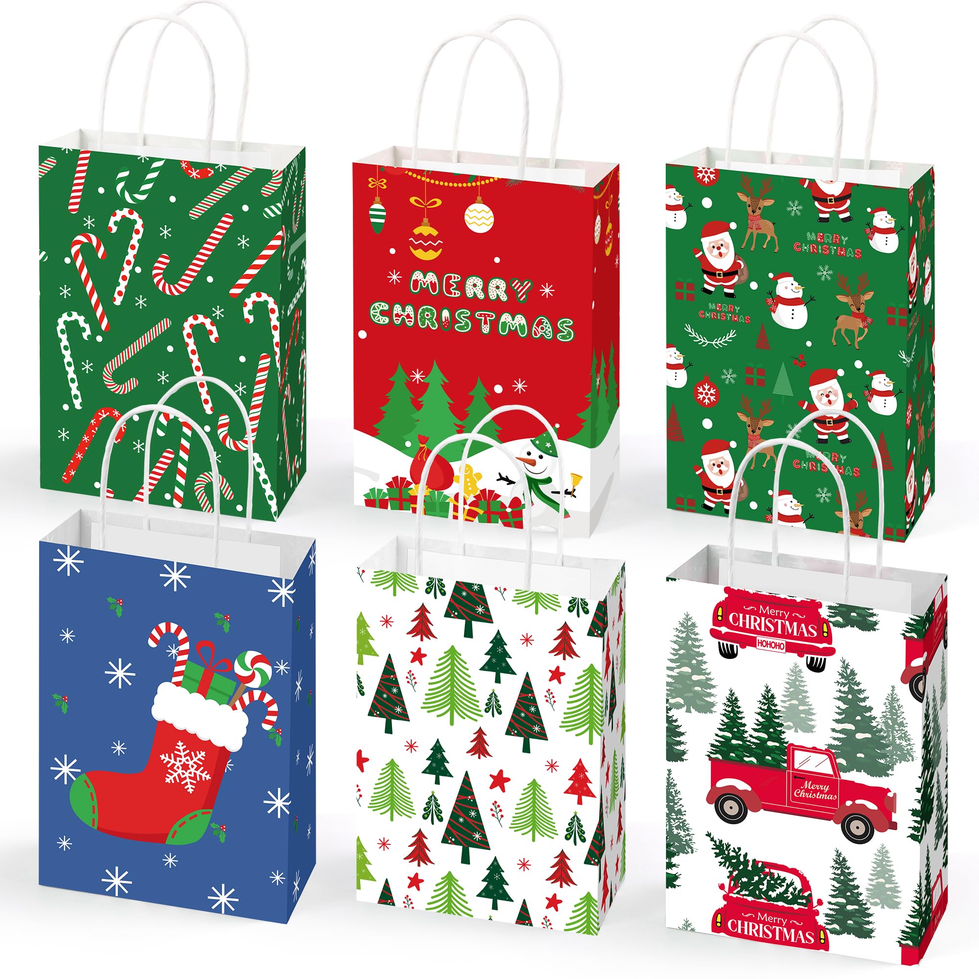 12 Pack Christmas Gift Bags for Presents - Small Holiday Treat Bags for Kids, Men & Women | Perfect for Christmas Party Favors, Stocking Stuffers & Gift Exchanges