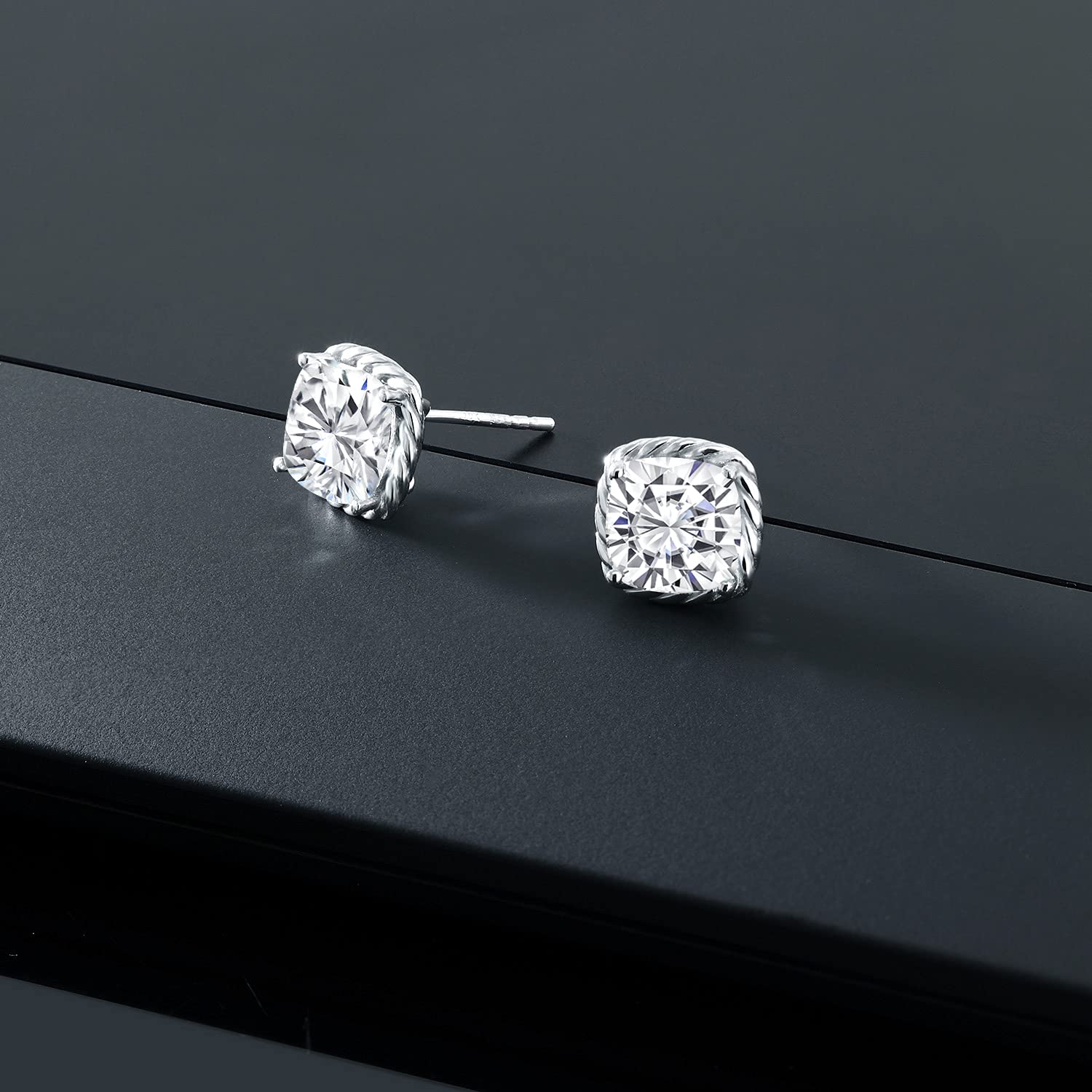 10K White Gold 7MM Cushion Cut Birthstone Stud Earrings for Women & Men | Genuine Gemstone Jewelry | Perfect Gift for Mom, Wife, Her | Anniversary, Birthday, Valentine's Day Present | Everyday Wear & Special Occasions