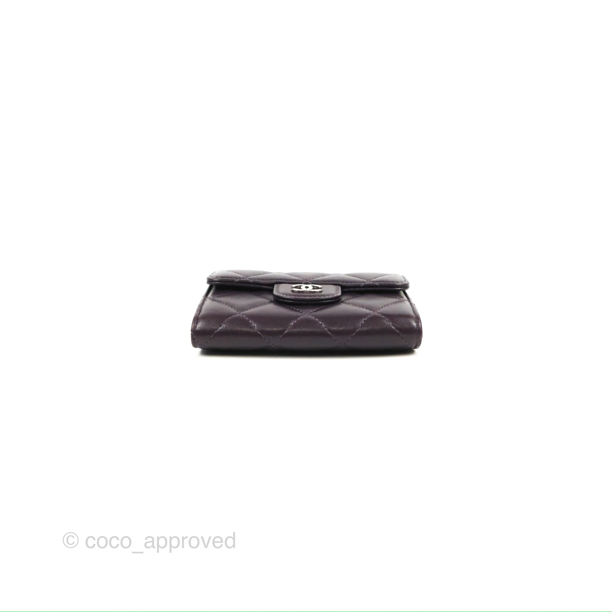 Chanel Classic Flap Coin Purse - Dark Purple Lambskin Leather with Silver Hardware | Luxury Small Wallet for Women, Perfect for Parties & Evening Events