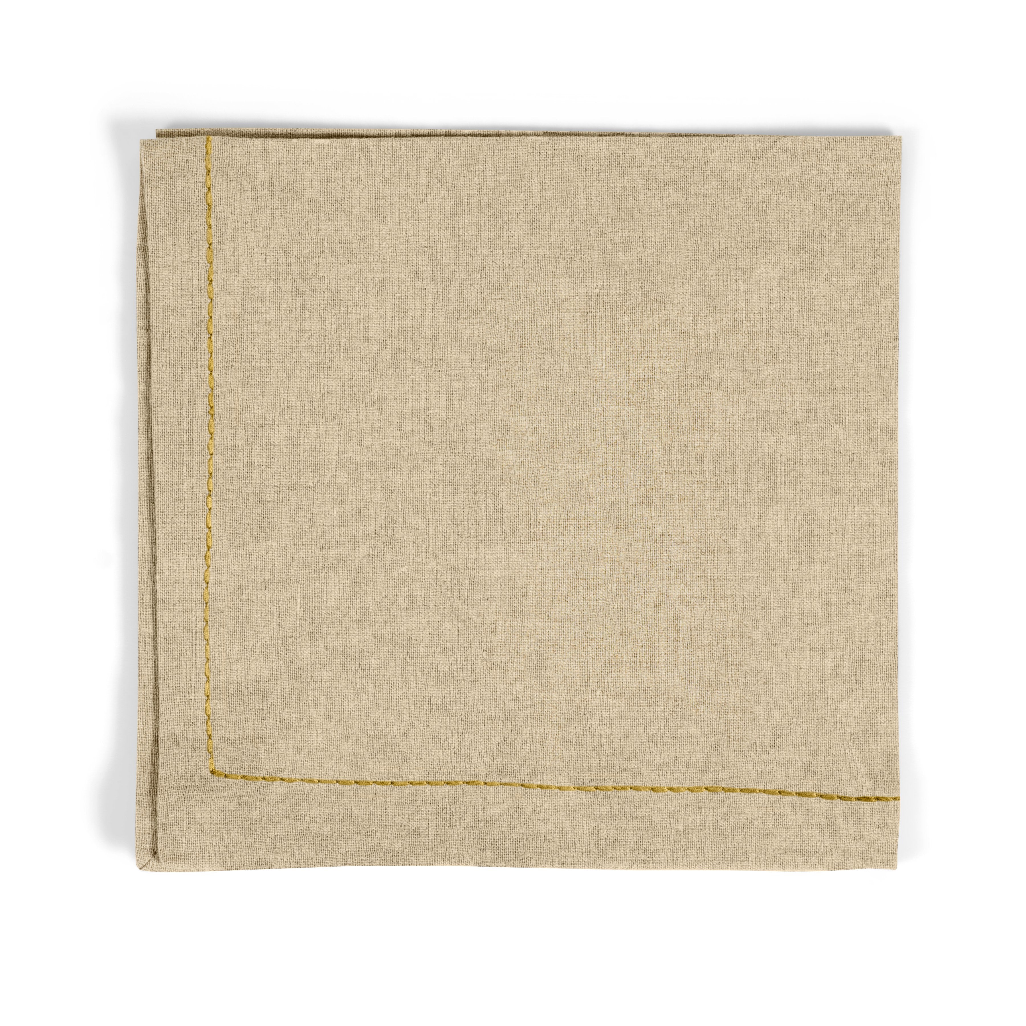 Premium Gold Thread Saddlestitch Dinner Napkin Set - 12-Piece Luxury Linen Napkins for Formal Dining, Weddings & Special Occasions