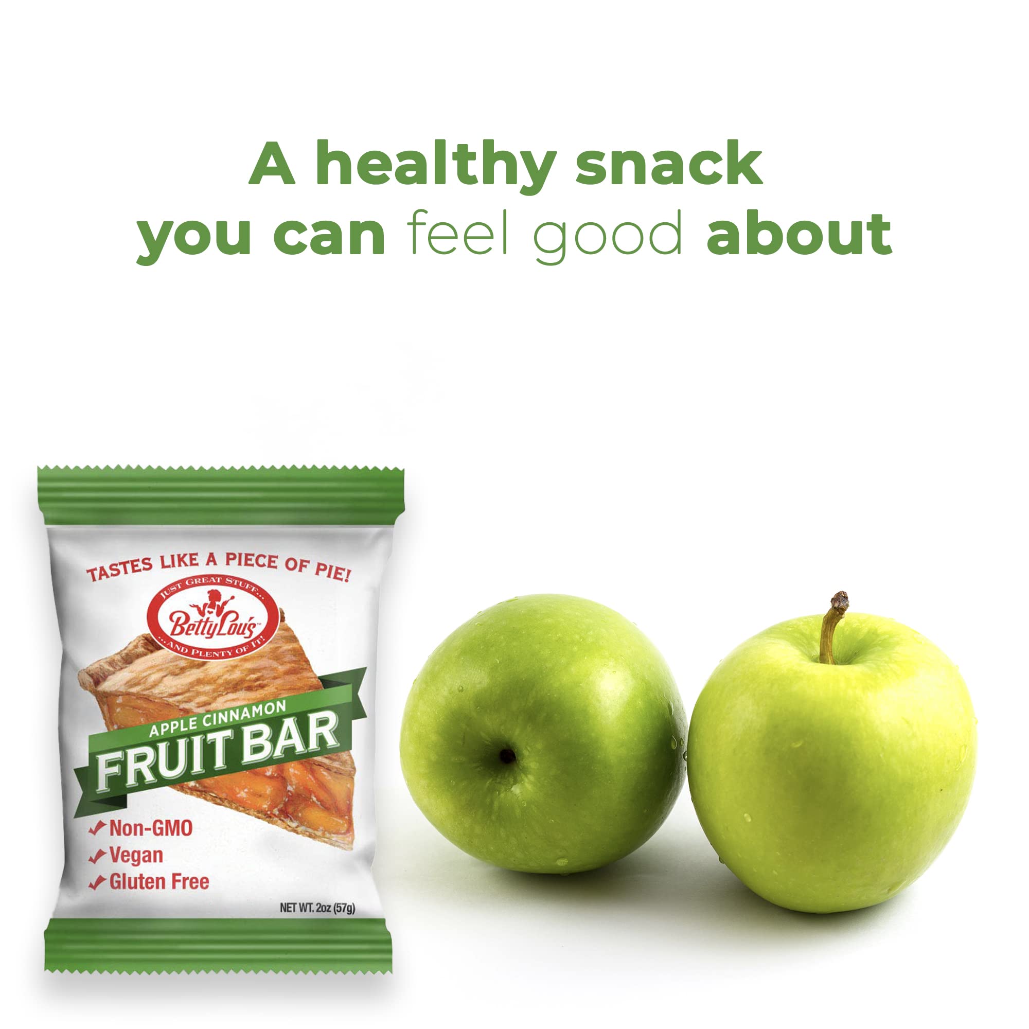 Betty Lou's Apple Cinnamon Fruit Bars - Pack of 12 | Gluten Free, Vegan, Non-GMO Healthy Snacks | All Natural Fruit Juice | Individually Wrapped 2oz Bars | Perfect for Lunch Boxes, Hiking & On-the-Go Snacking