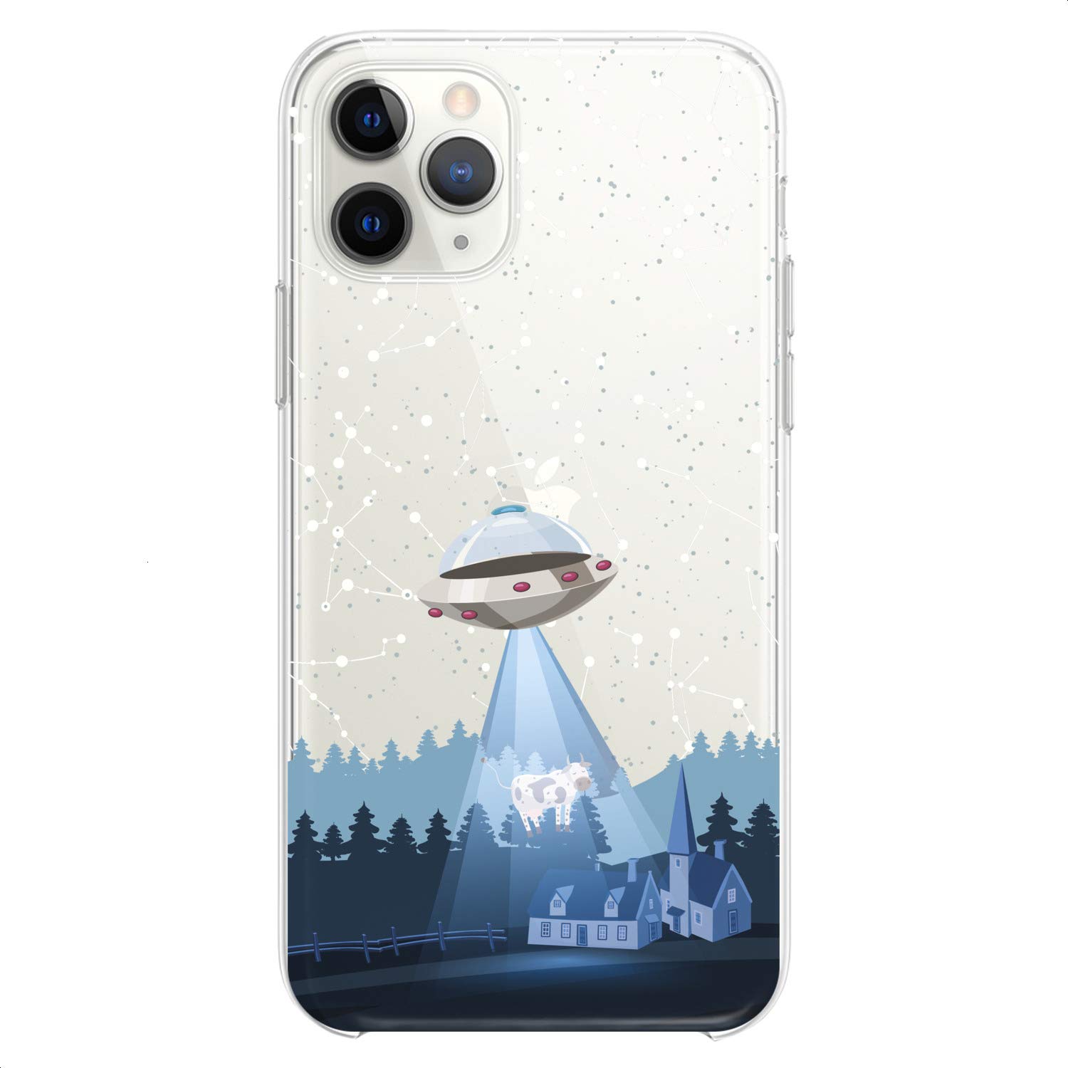 Premium TPU Phone Case for iPhone 16/15/14/13/12/11 Pro Max/Plus/Mini/XS/XR/X/8/7/6/5/SE - Slim Clear Flexible Silicone Cover with Cute Alien Spaceship UFO Stars Design - Perfect for Everyday Use, School, Work & Space-Themed Parties