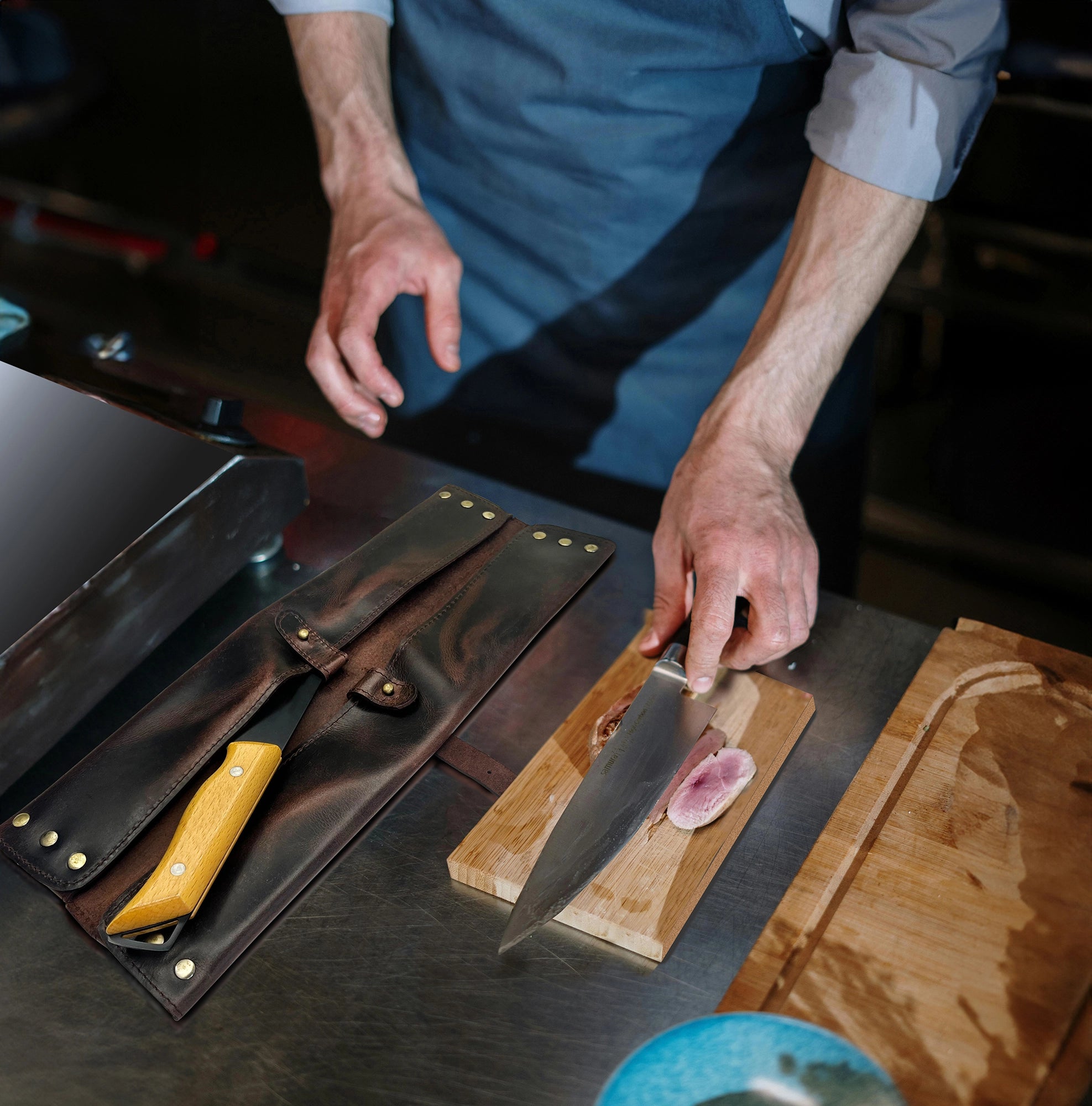 Premium Leather Chef's Knife Case Holder with 2 Knife Slots - Dark Brown | Professional Kitchen Storage & Protection for Cooking Tools | Perfect for Home Chefs & Culinary Gifts