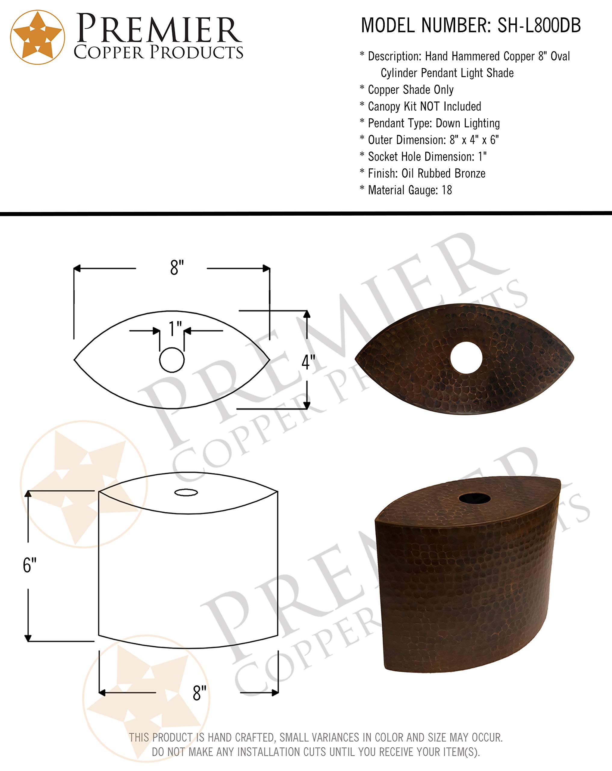 Premier Copper Products SH-L800DB Copper Shade for L800 Series - Perfect for Outdoor Patio, Garden, and Poolside Lighting