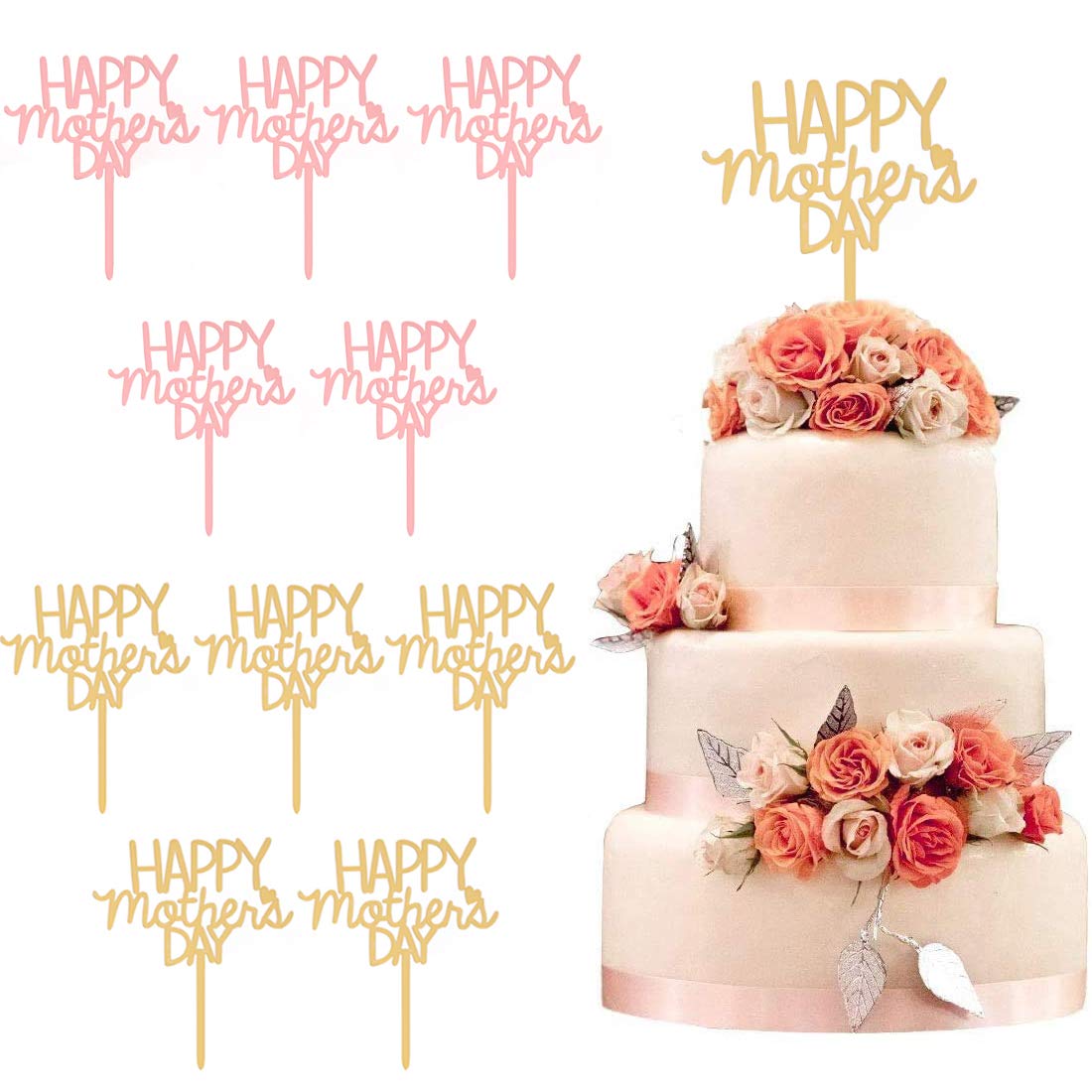 10 Pcs Best Mom Ever Acrylic Cake Toppers with Heart Decorations - Perfect for Mother's Day, Birthday Parties & Wedding Celebrations