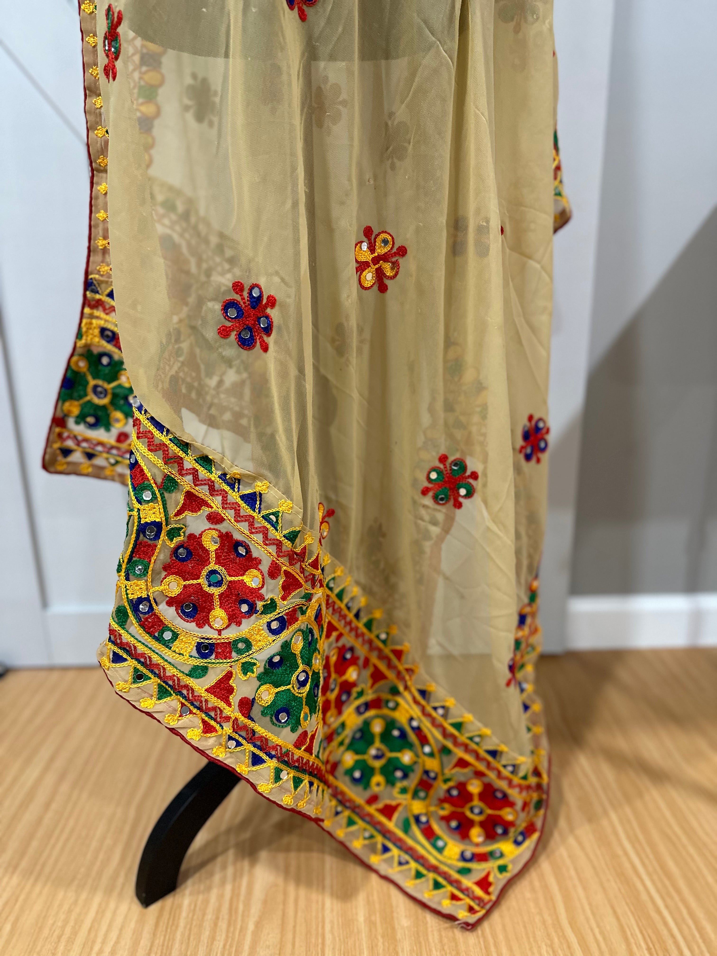 Navaratri Dupatta - Elegant Beige Scarf for Women | Perfect for Festivals, Weddings & Traditional Outfits | Lightweight & Stylish Accessory