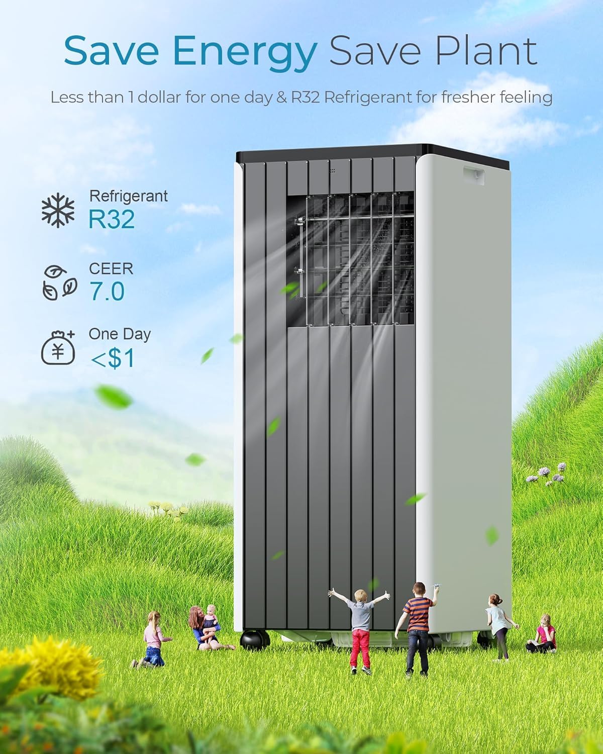 12,000 BTU Portable Air Conditioner with Dehumidifier & Remote Control - Cools Rooms Up to 450 Sq.Ft - Energy Efficient Window AC Unit with 24H Timer & Fan Mode - Perfect for Bedrooms, Offices, and Small Apartments