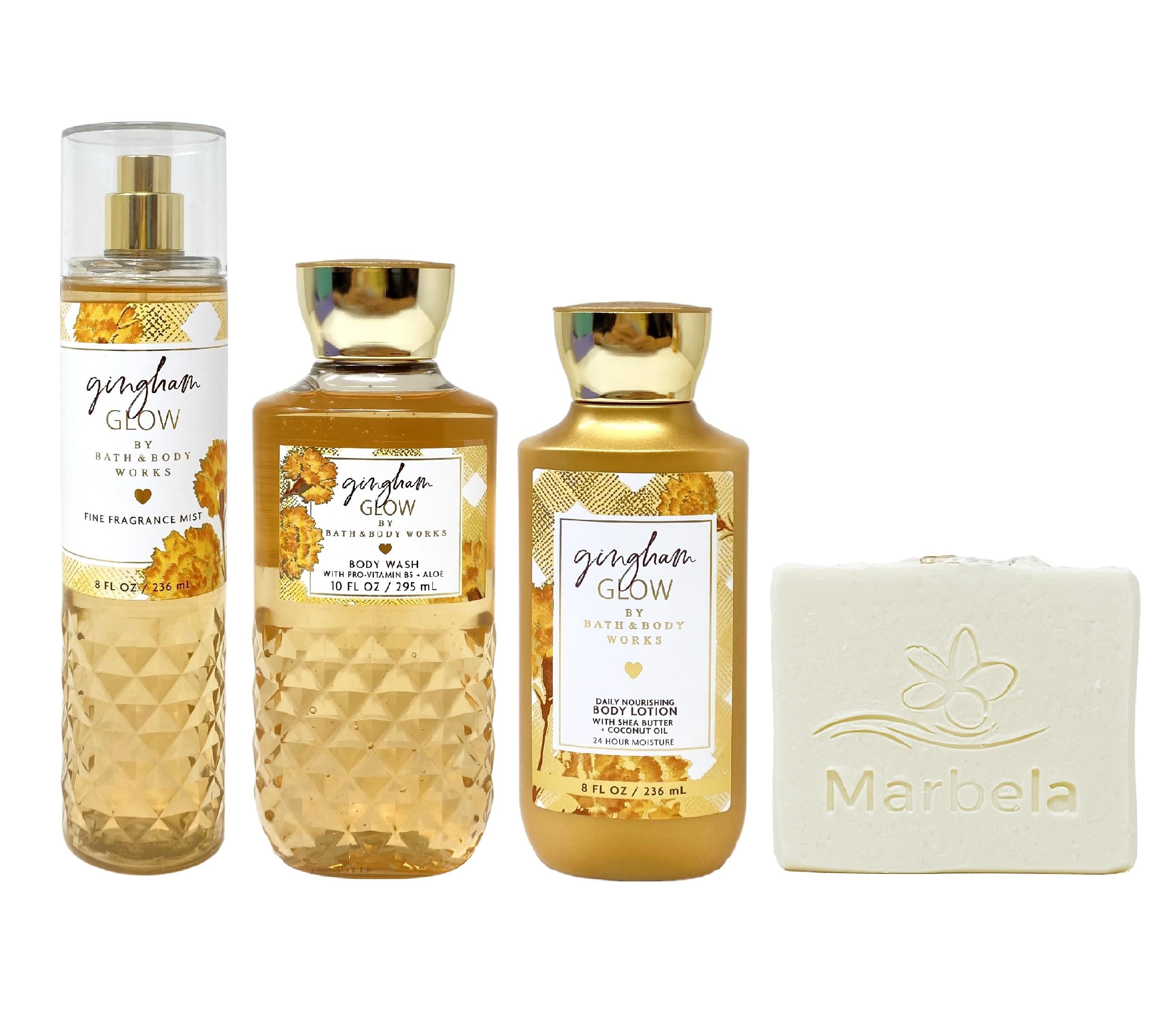 Bath & Body Works Gingham Glow Trio Set - Natural Oats Bar Soap, Fragrance Mist, Body Wash & Lotion - Full Size Gift Set for Women | Perfect for Self-Care, Spa Days & Relaxing Bath Time