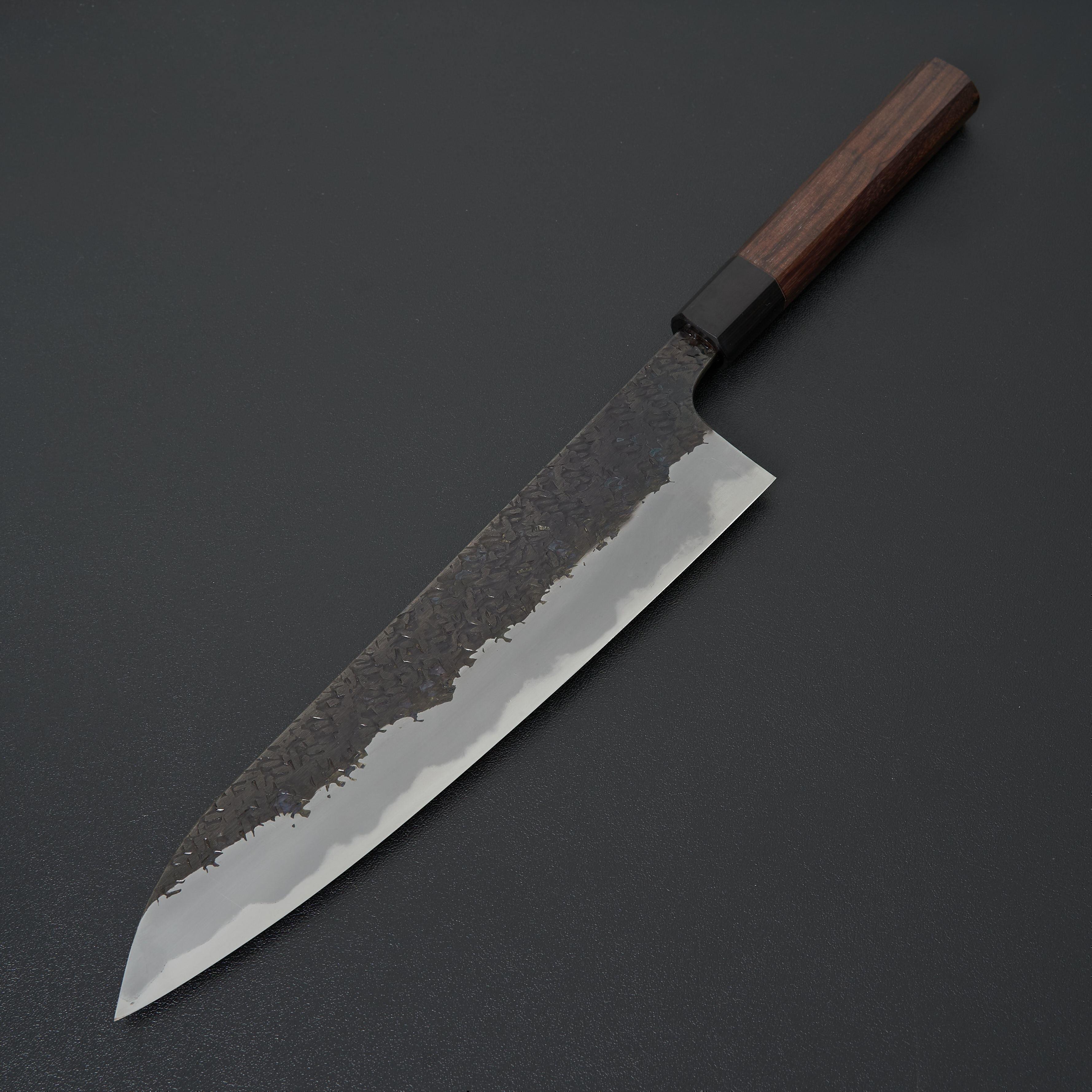 Premium Japanese Blue #1 Steel Kurouchi Tsuchime Gyuto Knife 240mm - Handcrafted by Manaka Hamono Kisuke - Perfect for Sushi Chefs & Home Cooking Enthusiasts