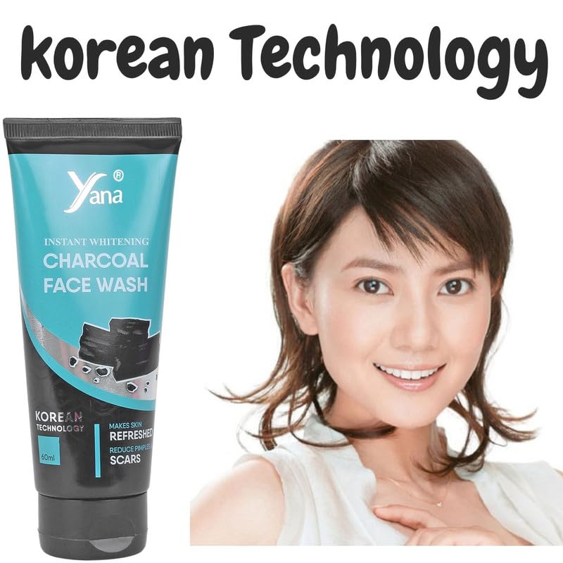 Instant Whitening Activated Charcoal Face Wash for Men - Purifying & Natural Organic Daily Facial Cleanser | Korean Technology | Deep Cleansing for Acne, Blackheads & Oily Skin