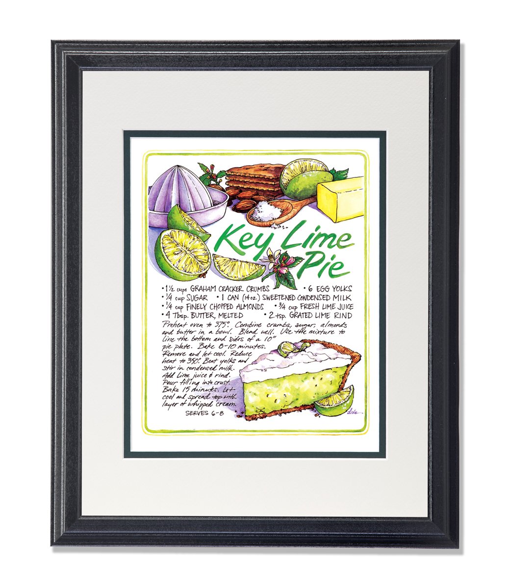 Vintage Key Lime Pie Recipe Art Print - Framed Kitchen Wall Decor for Cafe, Diner & Home - Perfect for Baking Enthusiasts & Retro Kitchen Decor