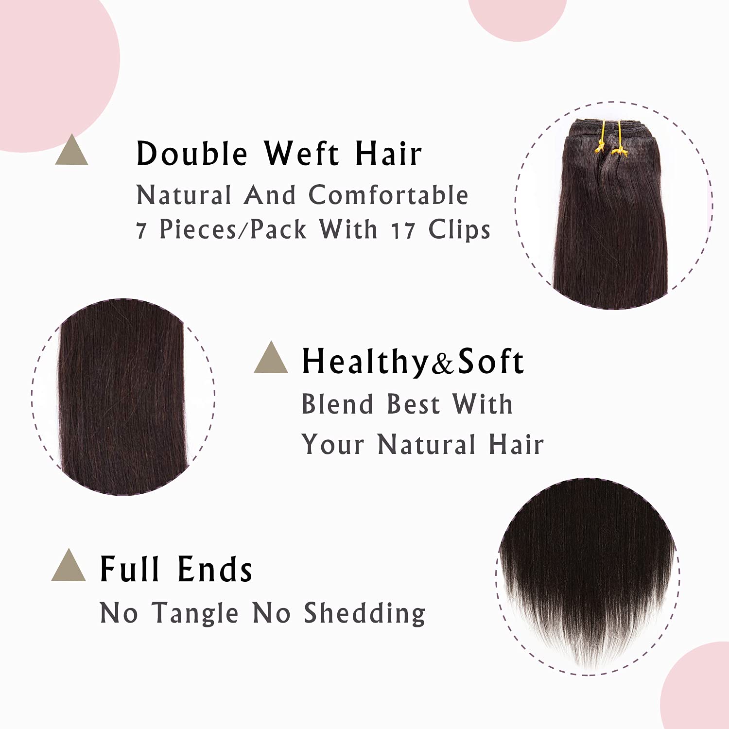 Anrosa Yaki Perm Clip-in Hair Extensions - 7-Piece 120g Real Human Hair for Black Women - Relaxed 16-Inch Natural Color Hair - Perfect for Styling, Volume & Length for Everyday & Special Occasions
