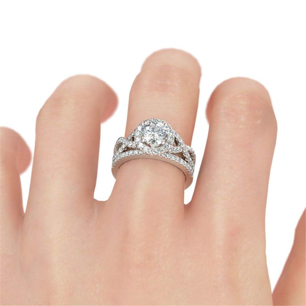 Jeulia Sterling Silver Twist Halo Round Cut Cubic Zirconia CZ Ring Set - Elegant Eternity Wedding & Anniversary Band for Women with Gift Box | Perfect for Engagement, Proposal, Valentine's Day & Special Occasions