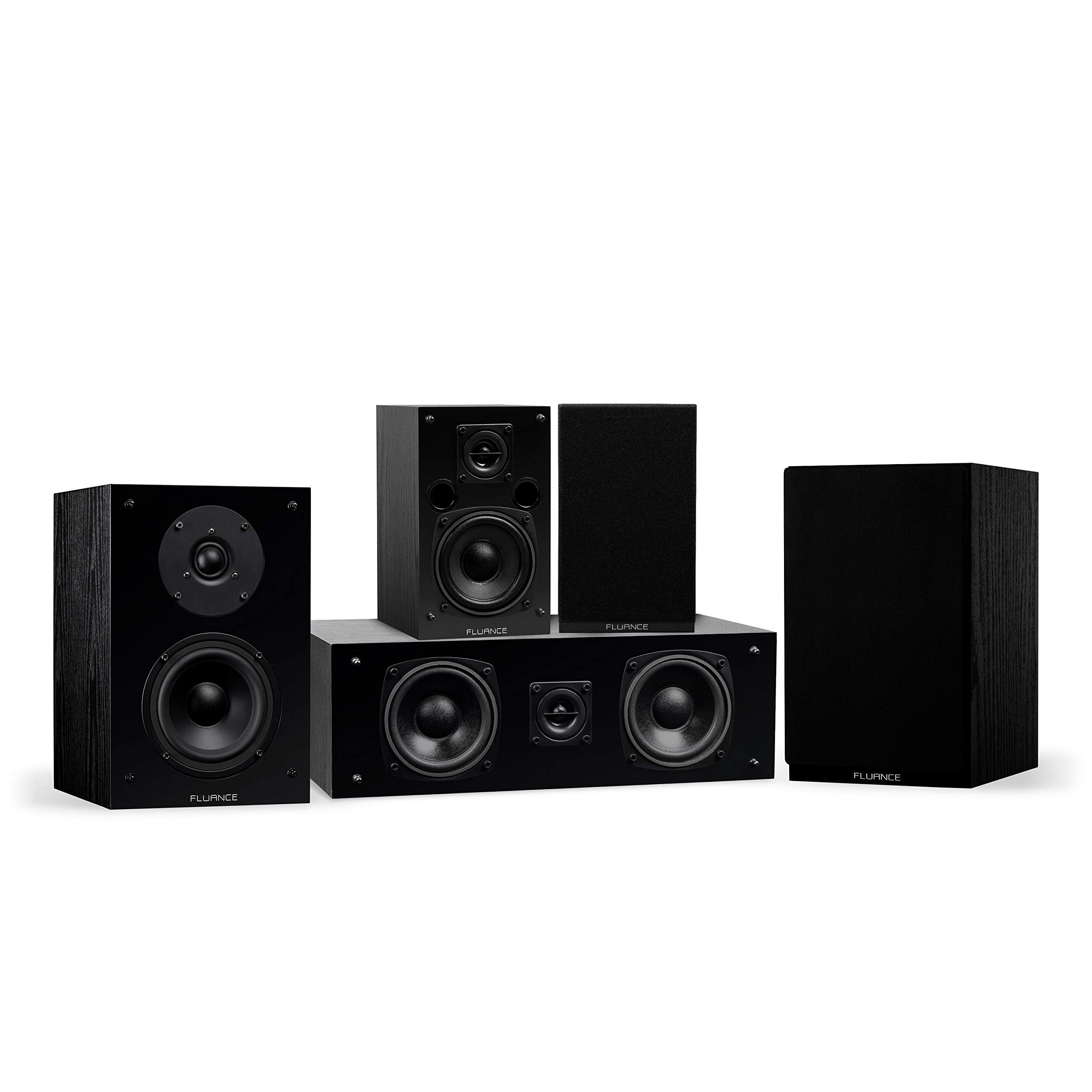 Fluance Elite High Definition 5.0 Channel Home Theater Speaker System with 2-Way Bookshelf, Center Channel, and Rear Surround Speakers - Black Ash (SX50BC) for Immersive Movie Nights and Gaming