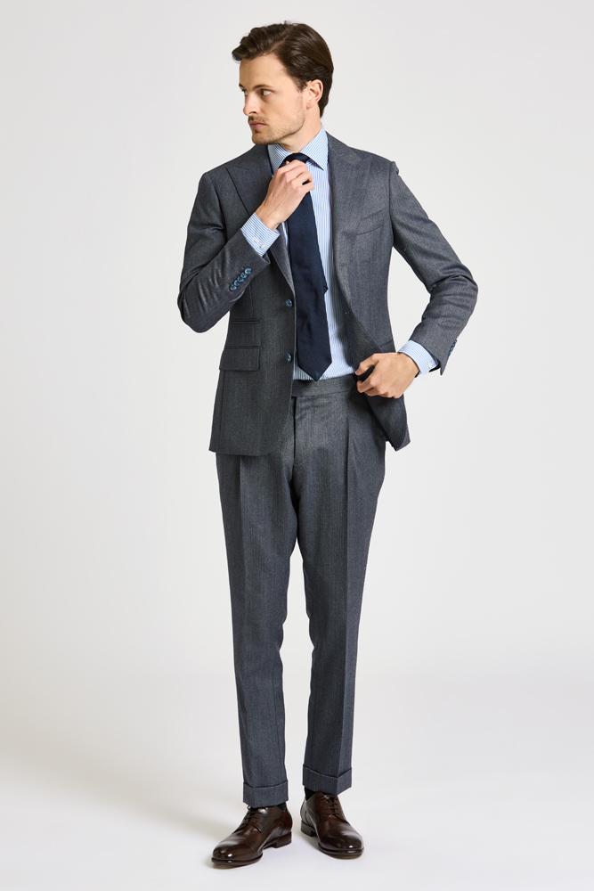 Jonah Suit - Premium Steel Blue Herringbone Wool Suit for Men | Business Formal Attire & Wedding Wear