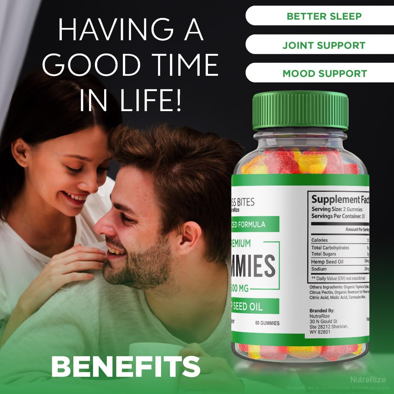 Premium Hemp Gummies for Relaxation & Focus - Bliss Bites Tranquility Supplement with Natural Ingredients, Stress Relief & Mental Clarity (60 Count) - Perfect for Daily Wellness, Meditation & Work Focus