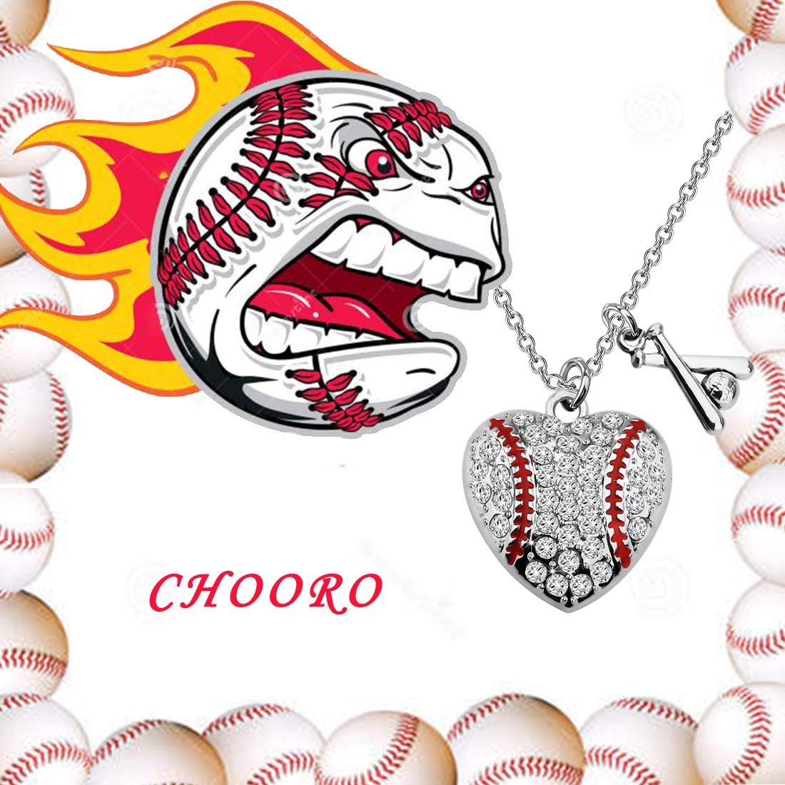 CHOORO Baseball Mom Gift - Sterling Silver Zircon Charm Necklace & Earrings Set for Baseball Team Lovers, Players & Coaches | Perfect for Games, Practice & Special Occasions